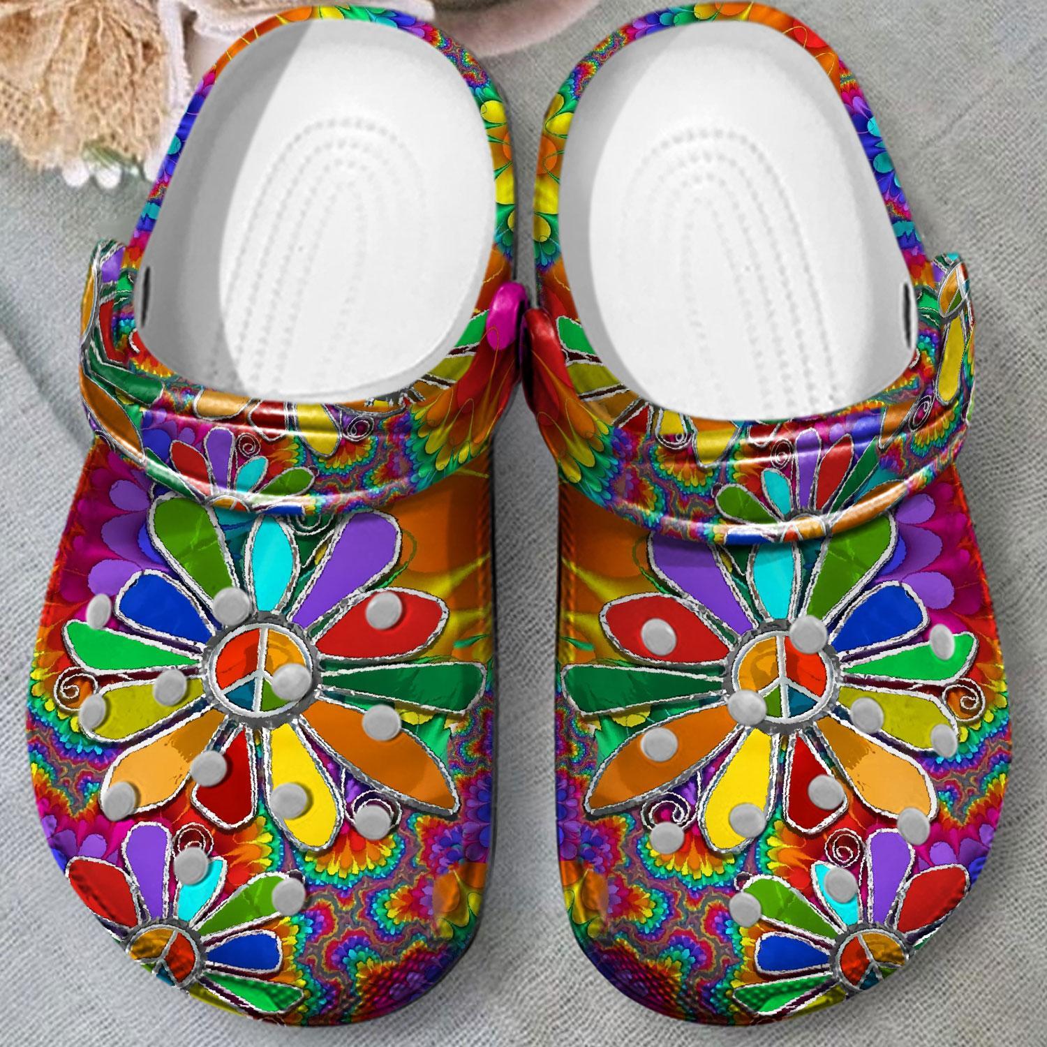 Merchidea Hippie Flowers Crocs Crocband Clogs Shoes Comfortable For Men Women and Kids