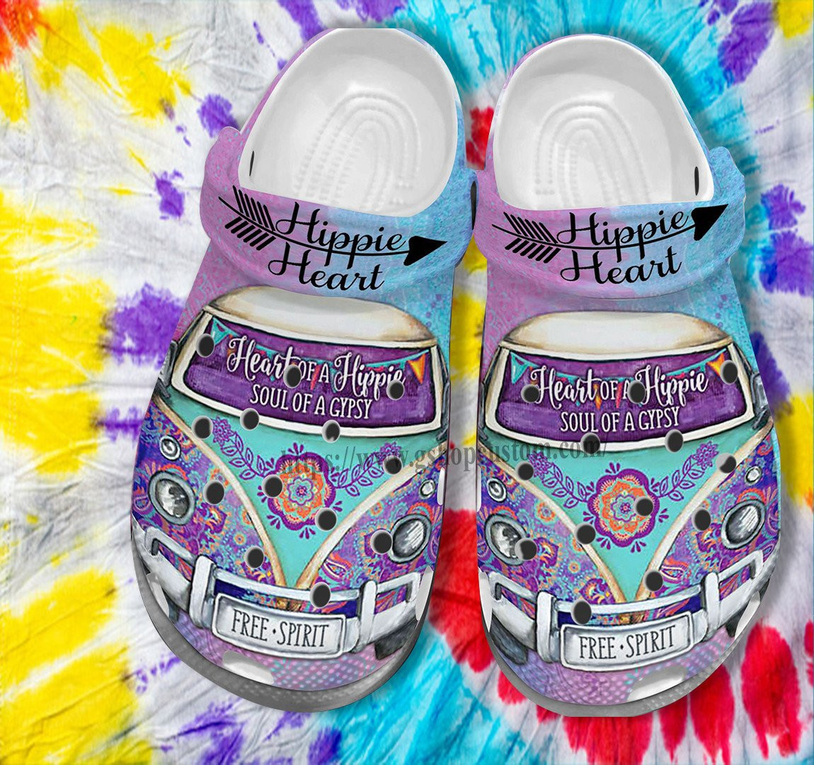 Merchidea Hippie Heart Soul Of Gypsy Croc Shoes Women- Hippie Bus Free Spirit Purple Shoes Croc Clogs Birthday Girl