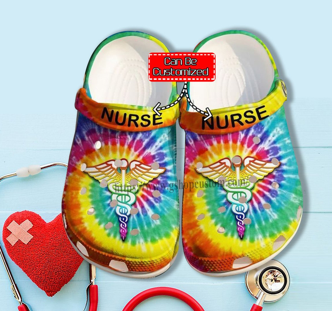 Merchidea Hippie Nurse Rainbow Color Shoes Gift Women Girl - Nurse Peace Hippie Shoes Croc Clogs Customize