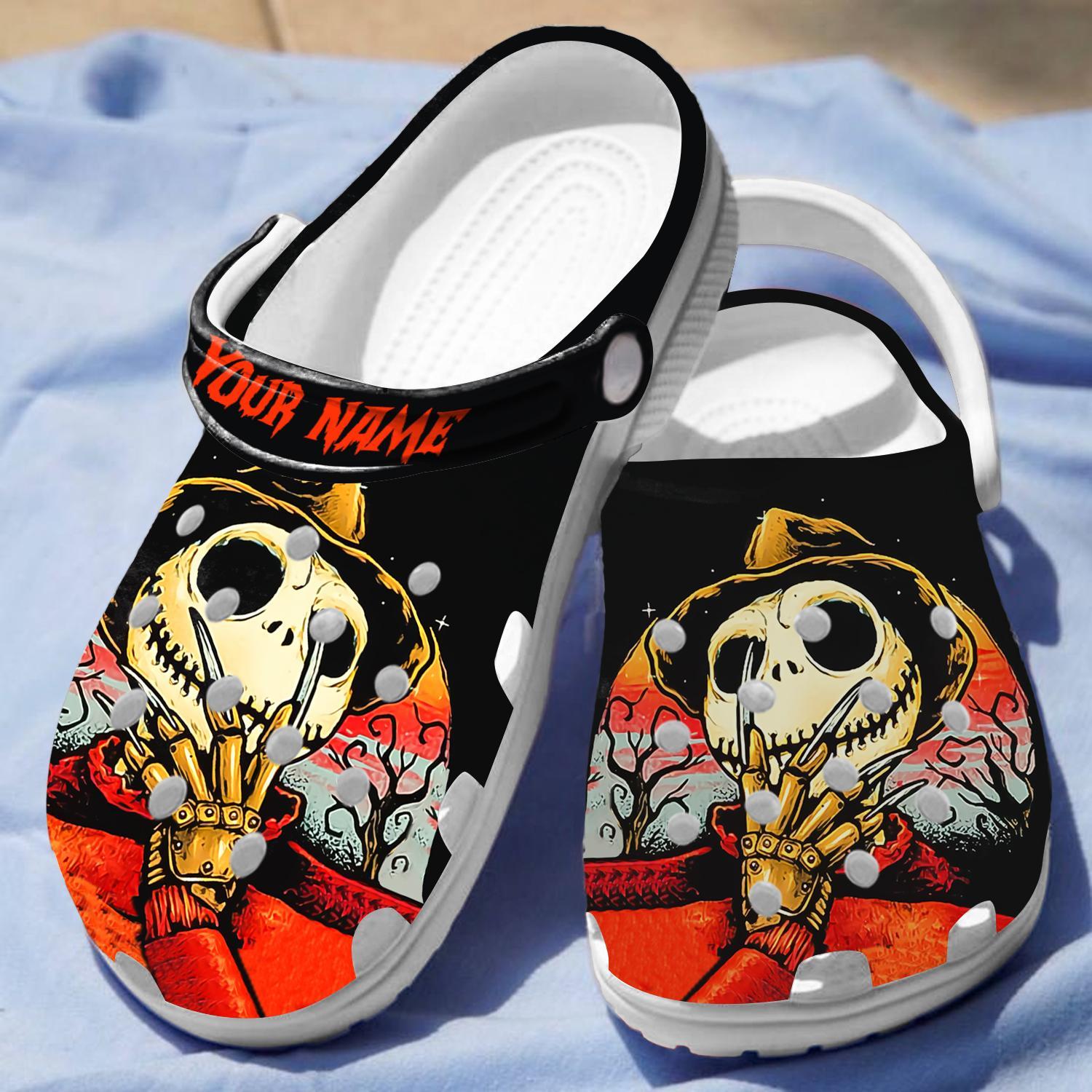 Merchidea Horror Jack Skellington The Nightmare Before Christmas Movie Crocs Crocband Clogs Shoes Comfortable For Men Women and Kids