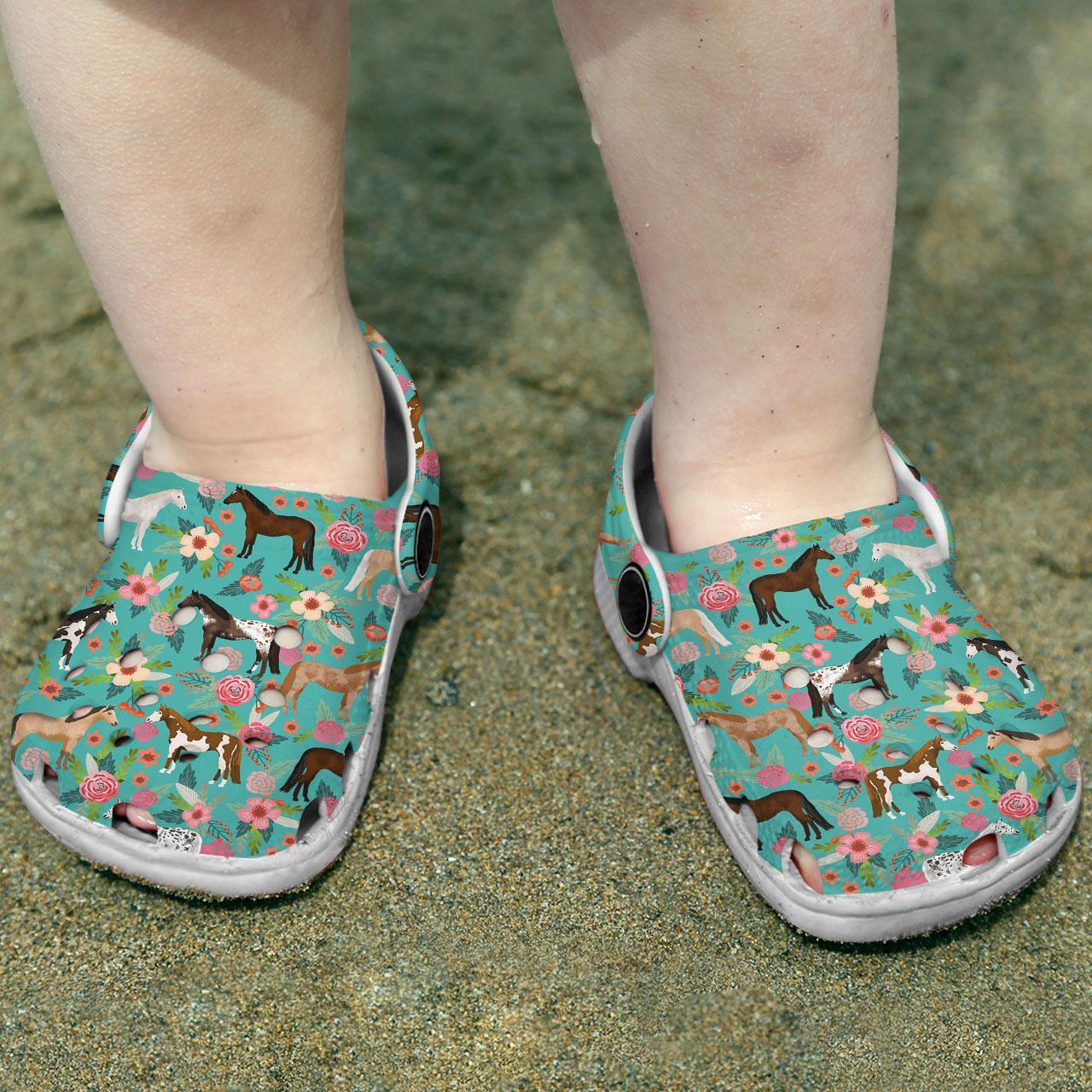 Merchidea Horse Collection Floral Crocs Crocband Clogs Shoes Comfortable For Men Women and Kids