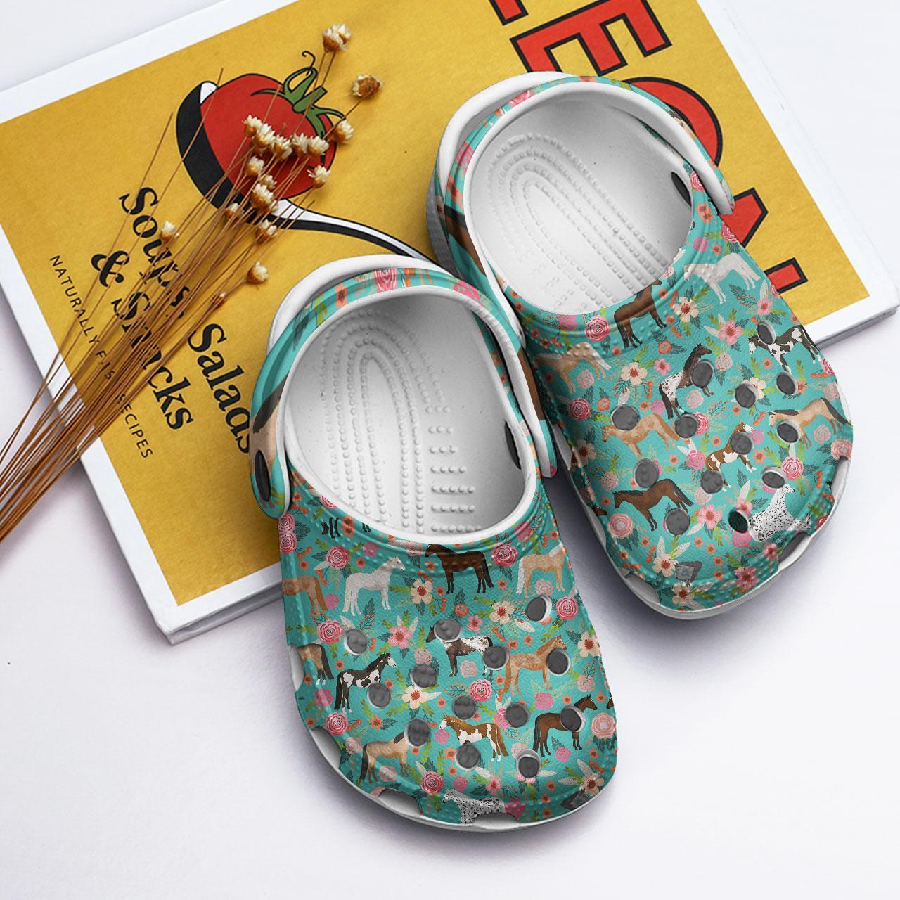 Merchidea Horse Collection Floral Crocs Crocband Clogs Shoes Comfortable For Men Women and Kids