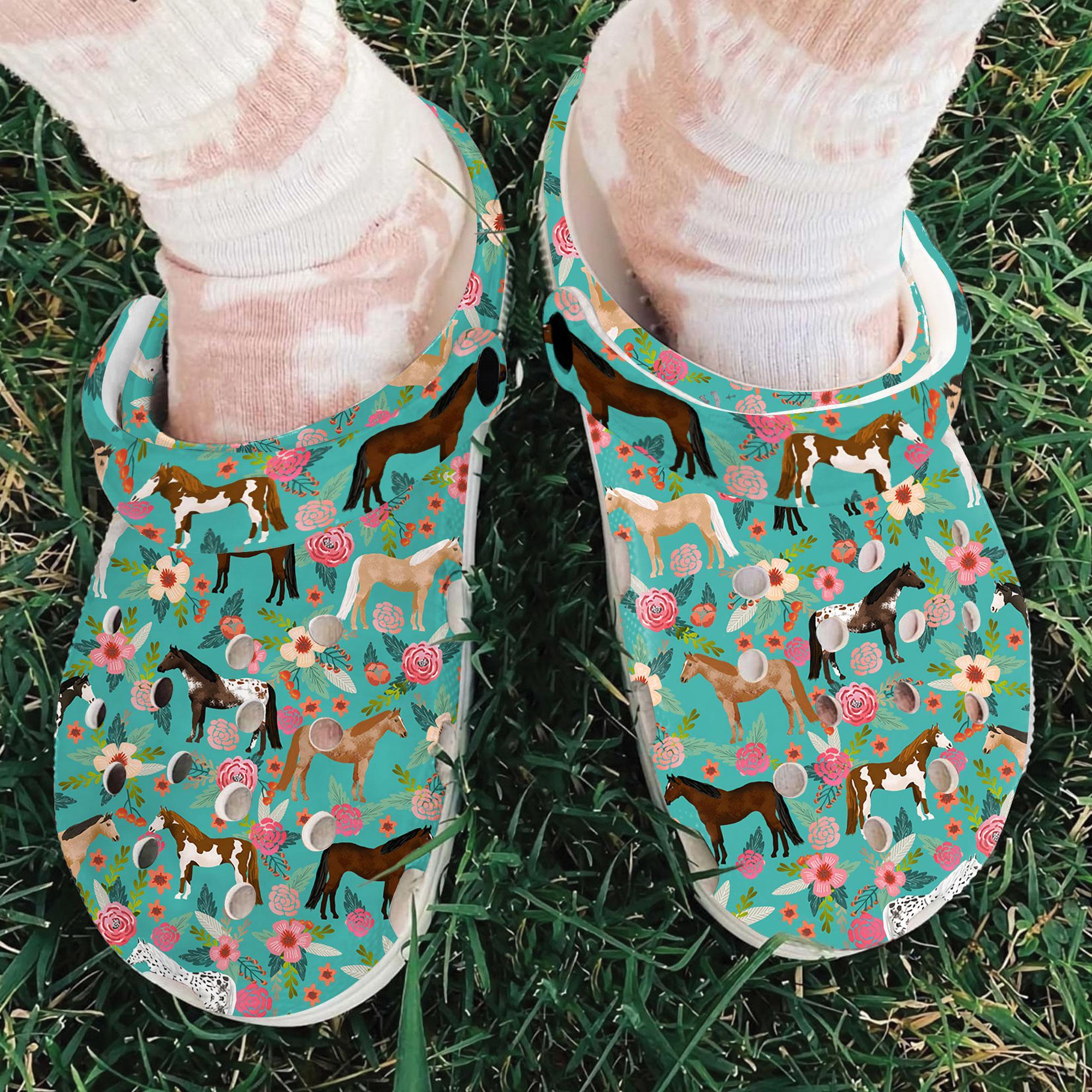Merchidea Horse Collection Floral Crocs Crocband Clogs Shoes Comfortable For Men Women and Kids