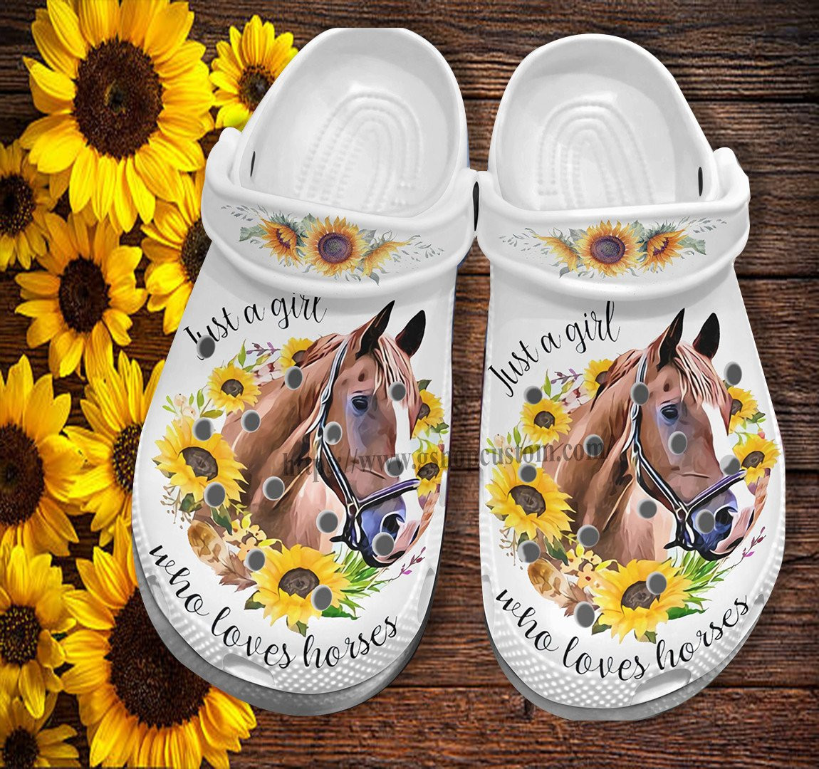 Merchidea Horses Girl Sunflower Croc Shoes Gift Women- Girl Love Horses Shoes Croc Clogs Mother Day 2022