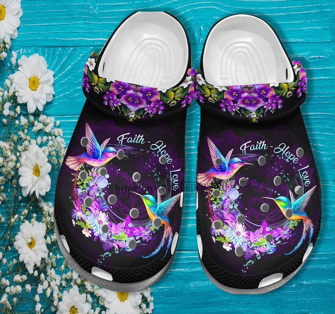 Merchidea Hummingbird Faith Love Hope Croc Shoes Gift Mother- Hummingbird Flower Shoes Croc Clogs