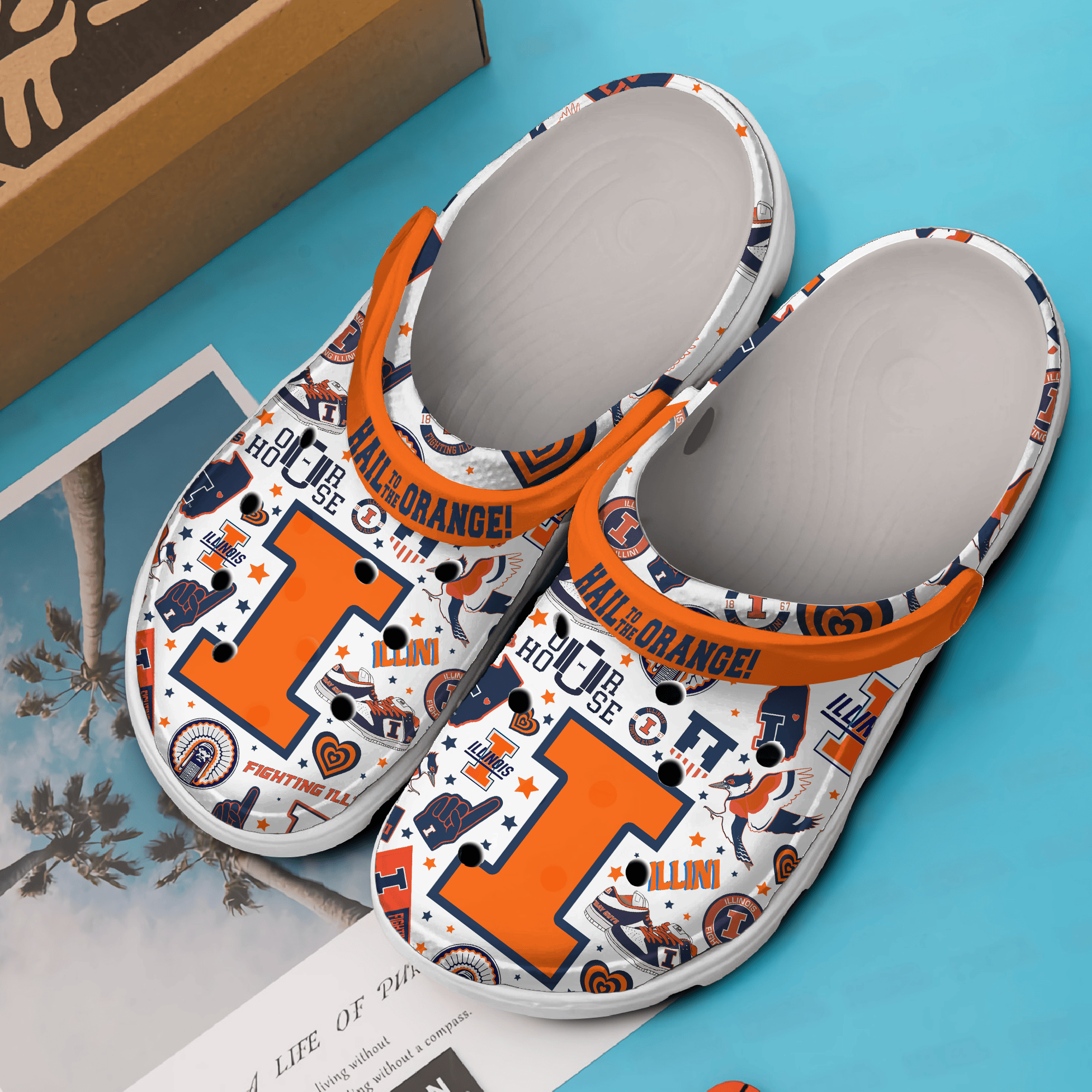 Merchidea Illiois Fighting Illini NCAA Sport Crocs Crocband Clogs Shoes Comfortable For Men Women and Kids