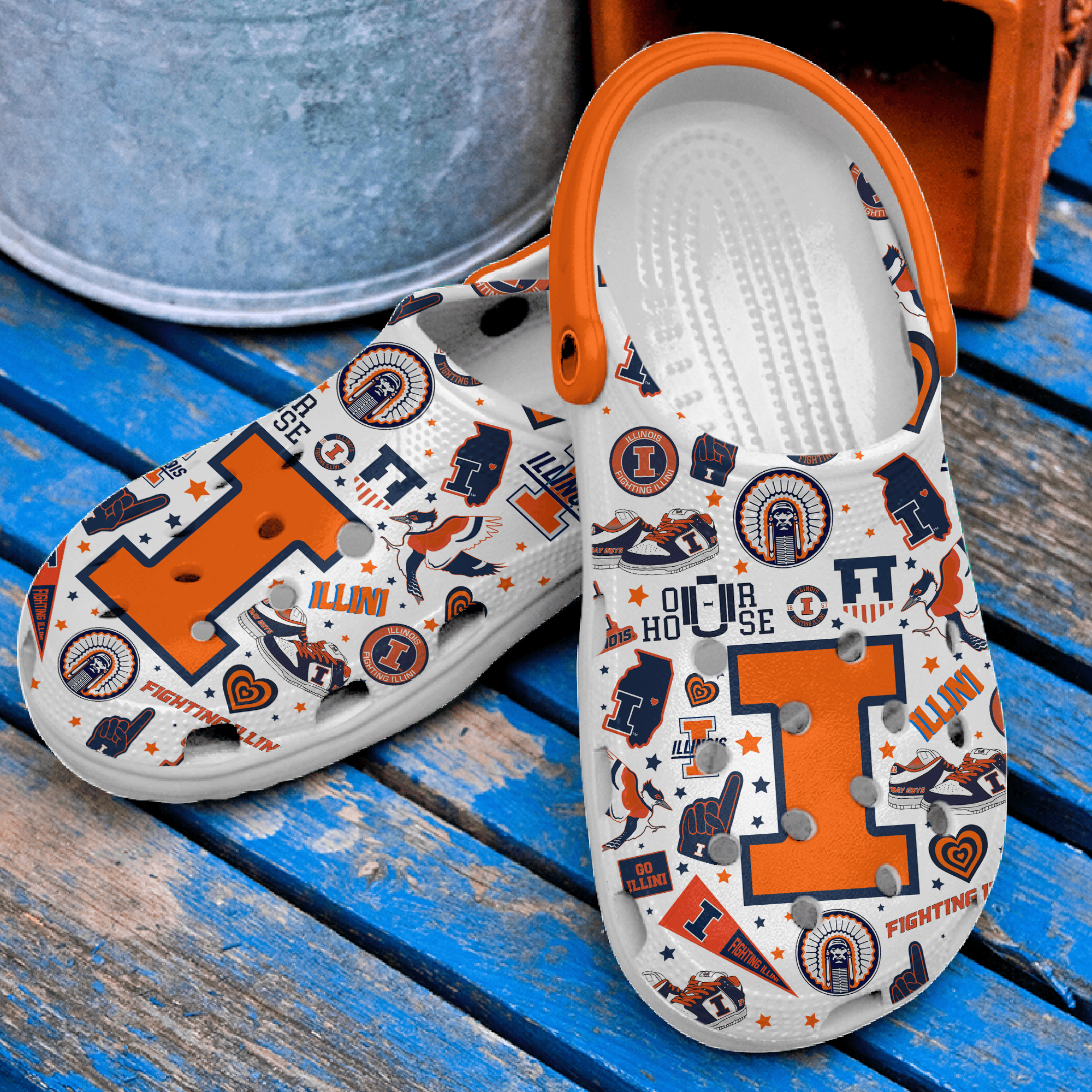 Merchidea Illiois Fighting Illini NCAA Sport Crocs Crocband Clogs Shoes Comfortable For Men Women and Kids