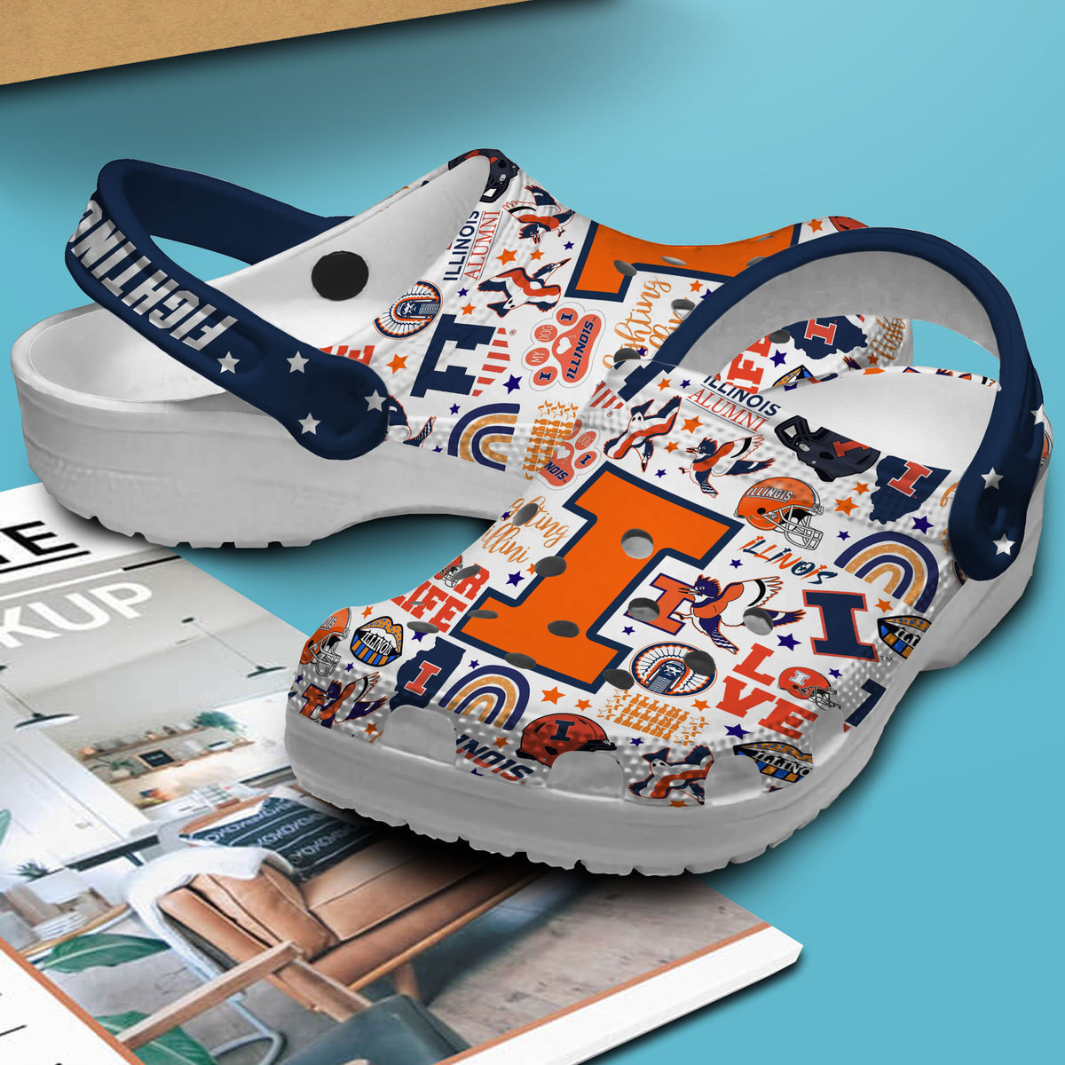 Merchidea Illiois Fighting Illini NCAA Sport Crocs Crocband Clogs Shoes Comfortable For Men Women and Kids