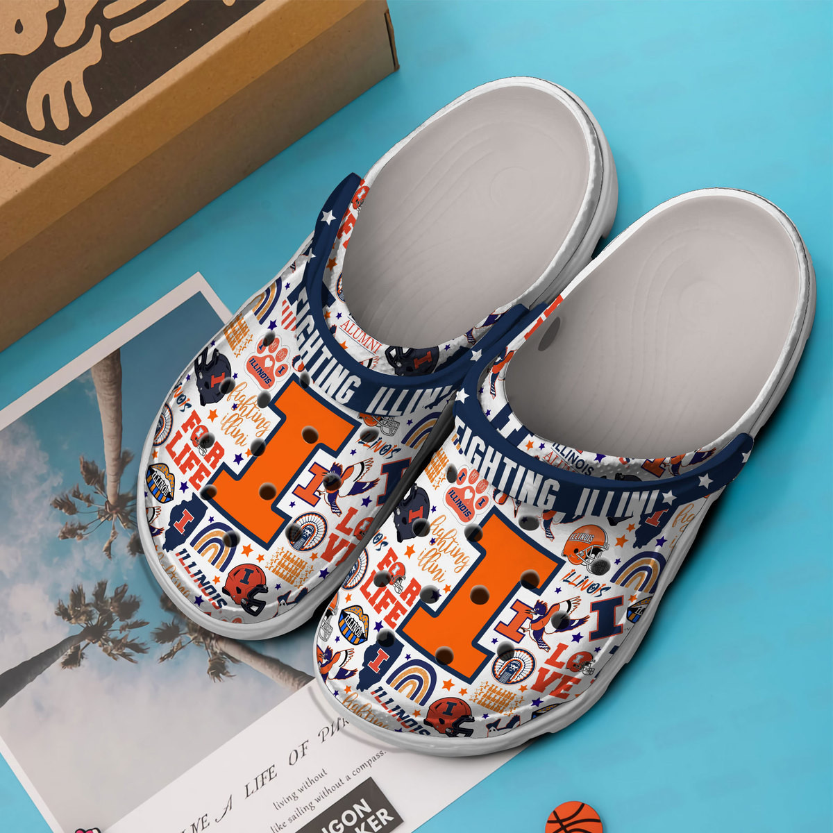 Merchidea Illiois Fighting Illini NCAA Sport Crocs Crocband Clogs Shoes Comfortable For Men Women and Kids