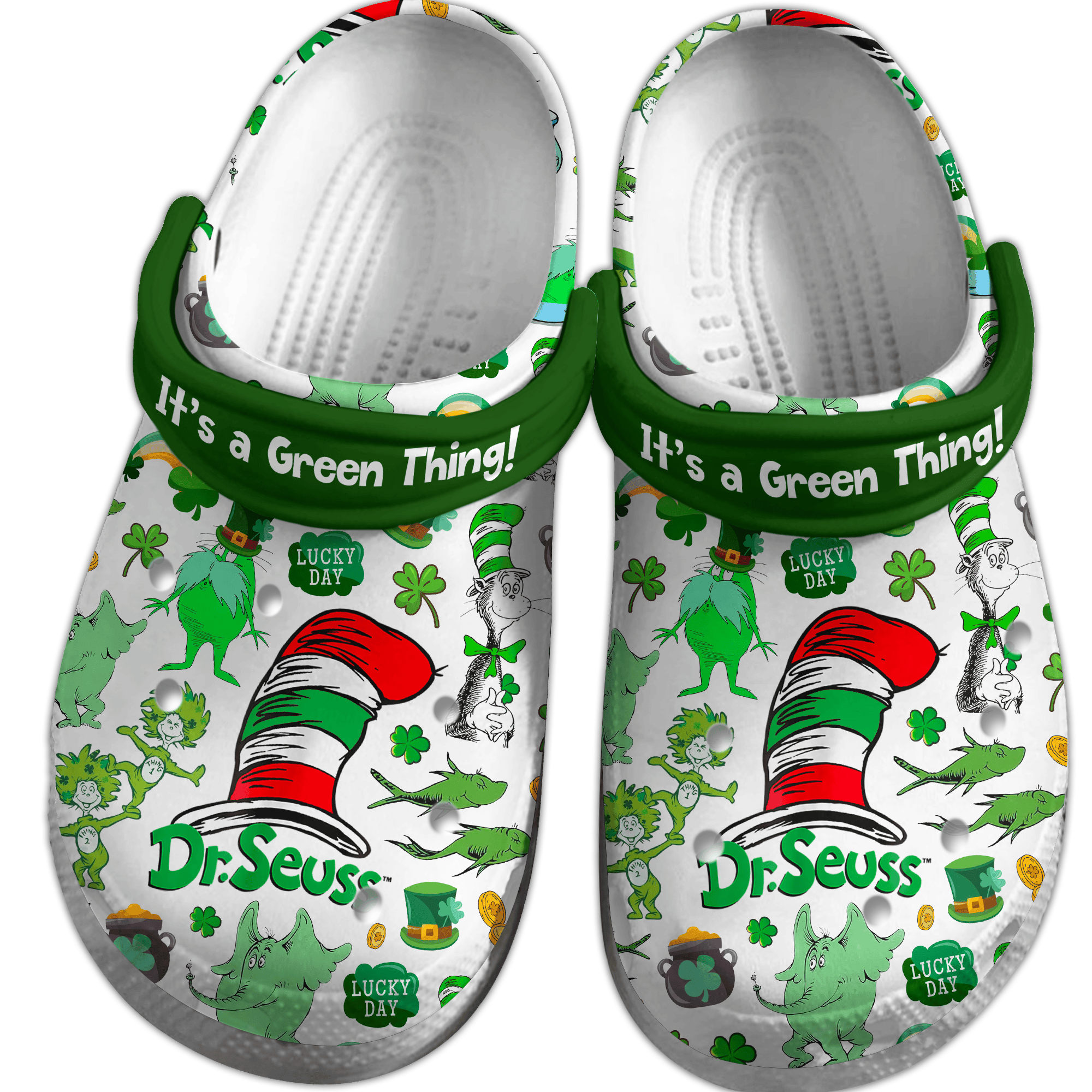 Merchidea It's A Green Thing Dr.Seuss Lucky Day Cartoon Crocs Crocband Clogs Shoes Comfortable For Men Women and Kids
