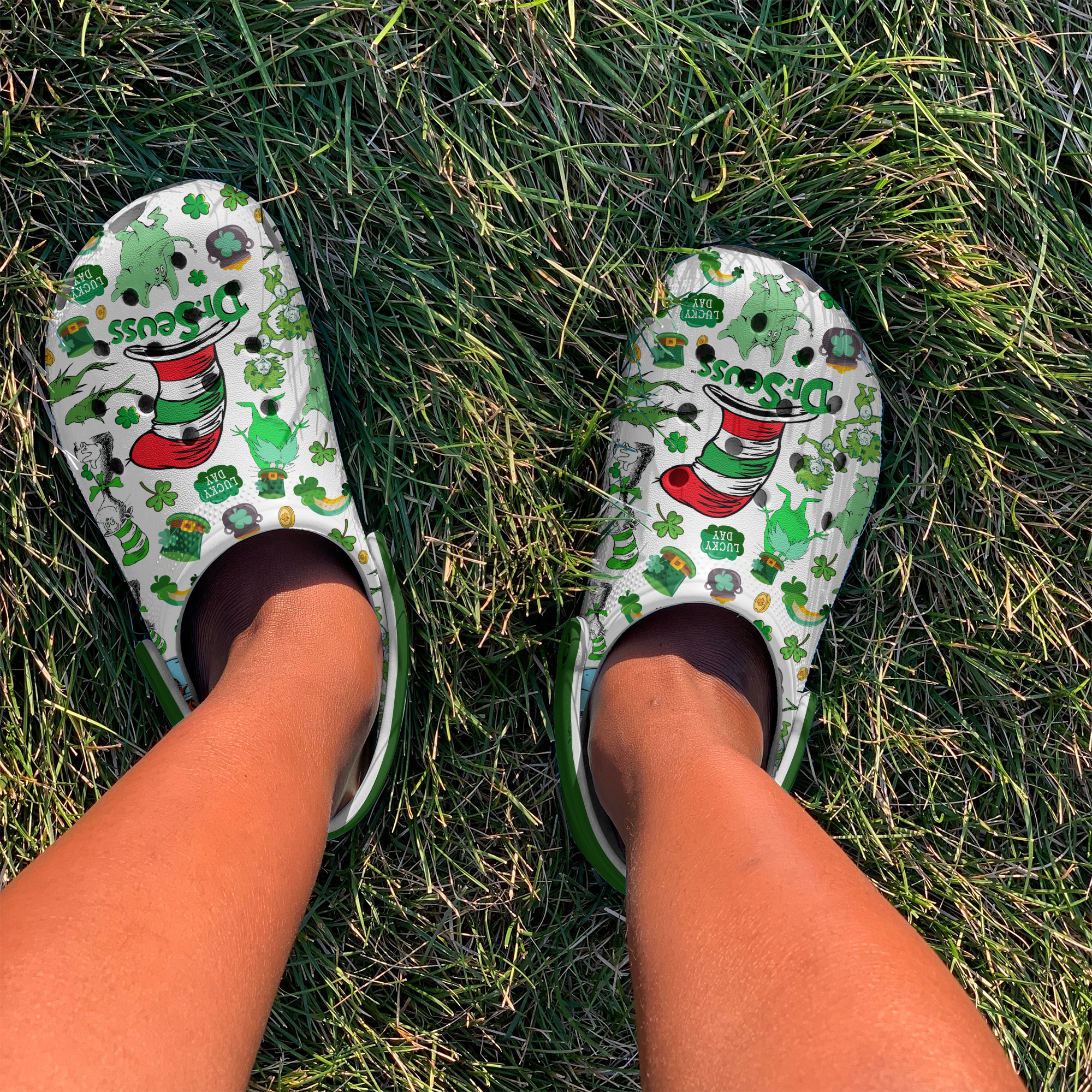 Merchidea It's A Green Thing Dr.Seuss Lucky Day Cartoon Crocs Crocband Clogs Shoes Comfortable For Men Women and Kids