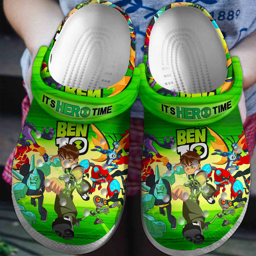 Merchidea It's Hero Time Ben 10 Cartoon Crocs Crocband Clogs Shoes Comfortable For Men Women and Kids