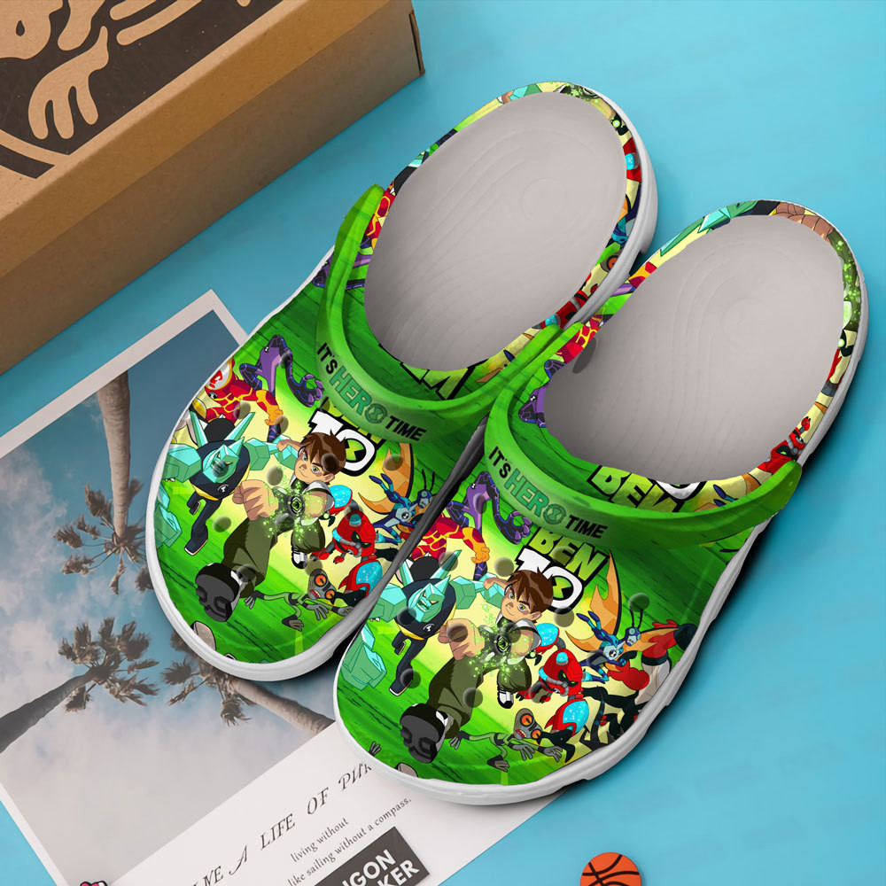 Merchidea It's Hero Time Ben 10 Cartoon Crocs Crocband Clogs Shoes Comfortable For Men Women and Kids