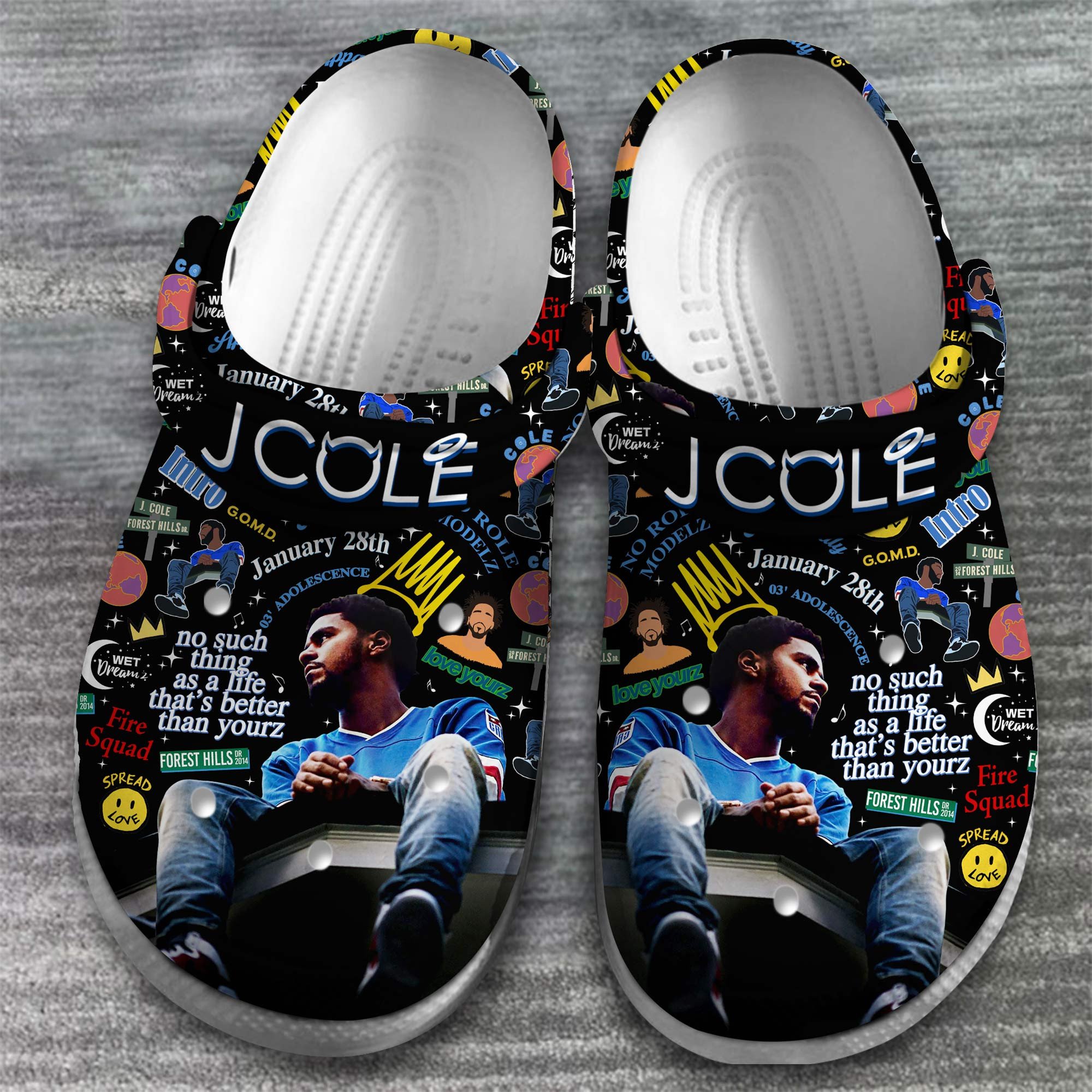 Merchidea J Cole Rapper Music Crocs Crocband Clogs Shoes Comfortable For Men Women and Kids