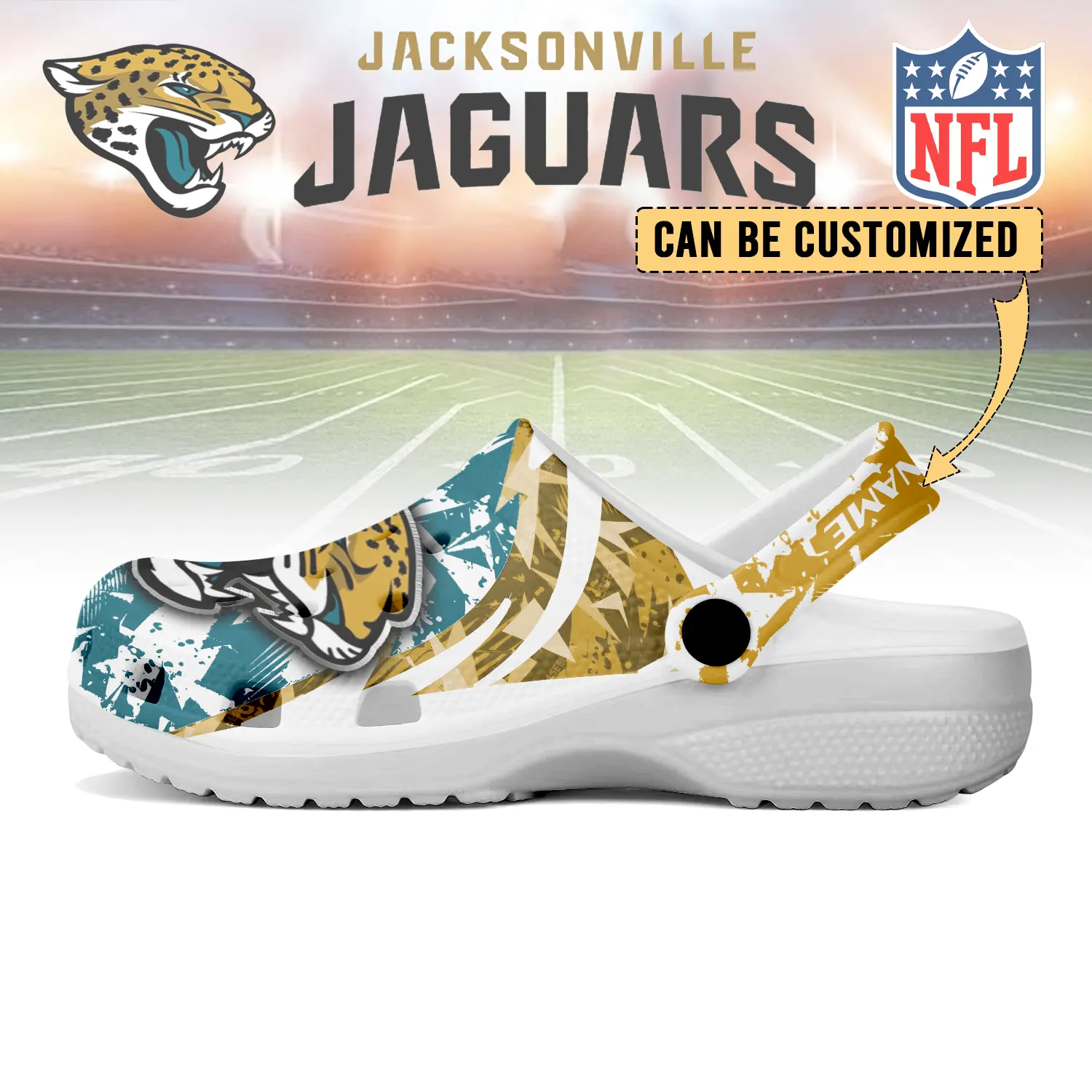 Merchidea Jacksonville Jaguars NFL Crocs Crocband Clogs Shoes Comfortable For Men Women and Kids