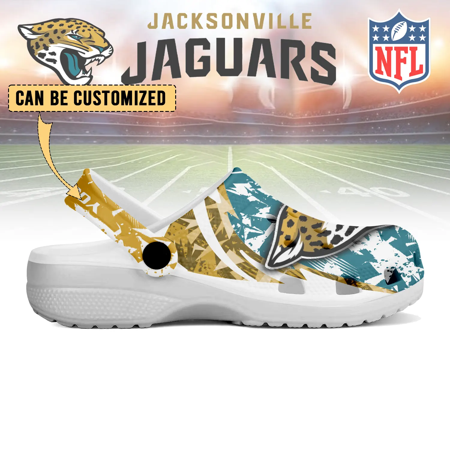Merchidea Jacksonville Jaguars NFL Crocs Crocband Clogs Shoes Comfortable For Men Women and Kids