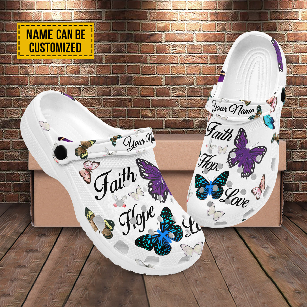 Merchidea Jesus Faith Hope Love Butterfly And Cross Customized Crocs Crocband Clogs Shoes Comfortable For Men Women and Kids