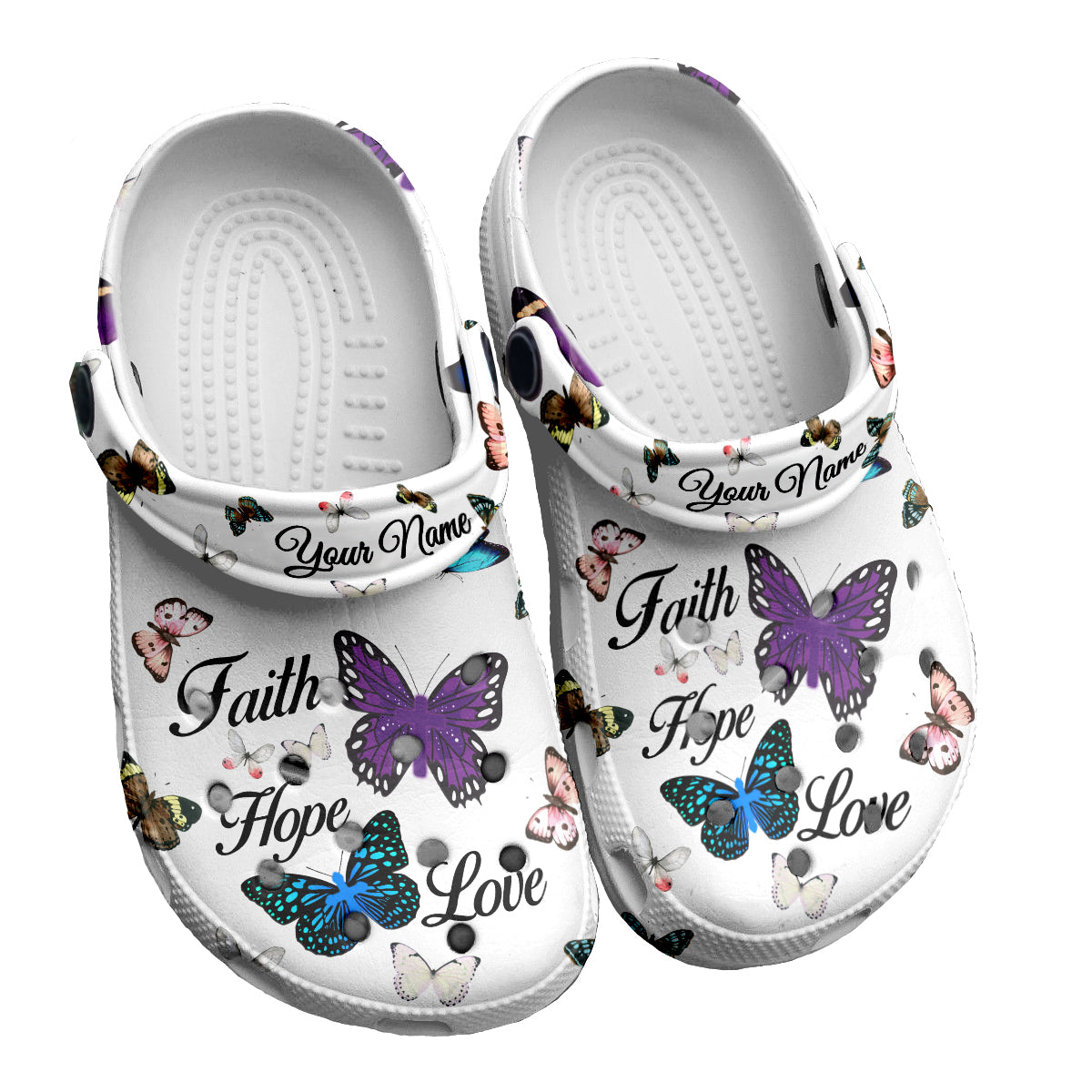 Merchidea Jesus Faith Hope Love Butterfly And Cross Customized Crocs Crocband Clogs Shoes Comfortable For Men Women and Kids