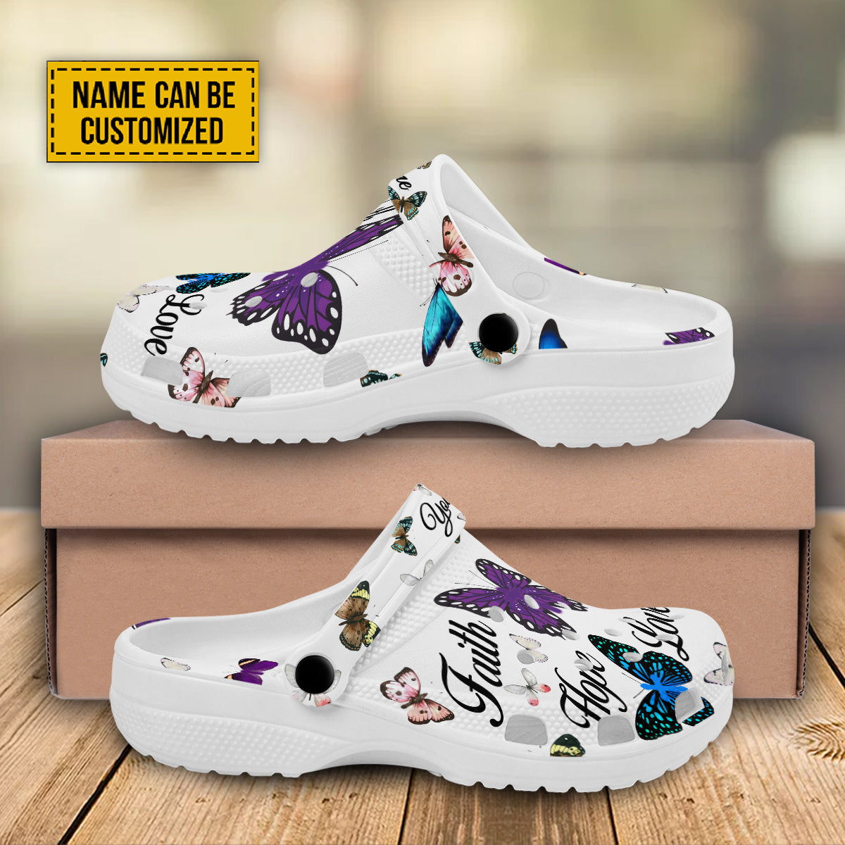 Merchidea Jesus Faith Hope Love Butterfly And Cross Customized Crocs Crocband Clogs Shoes Comfortable For Men Women and Kids