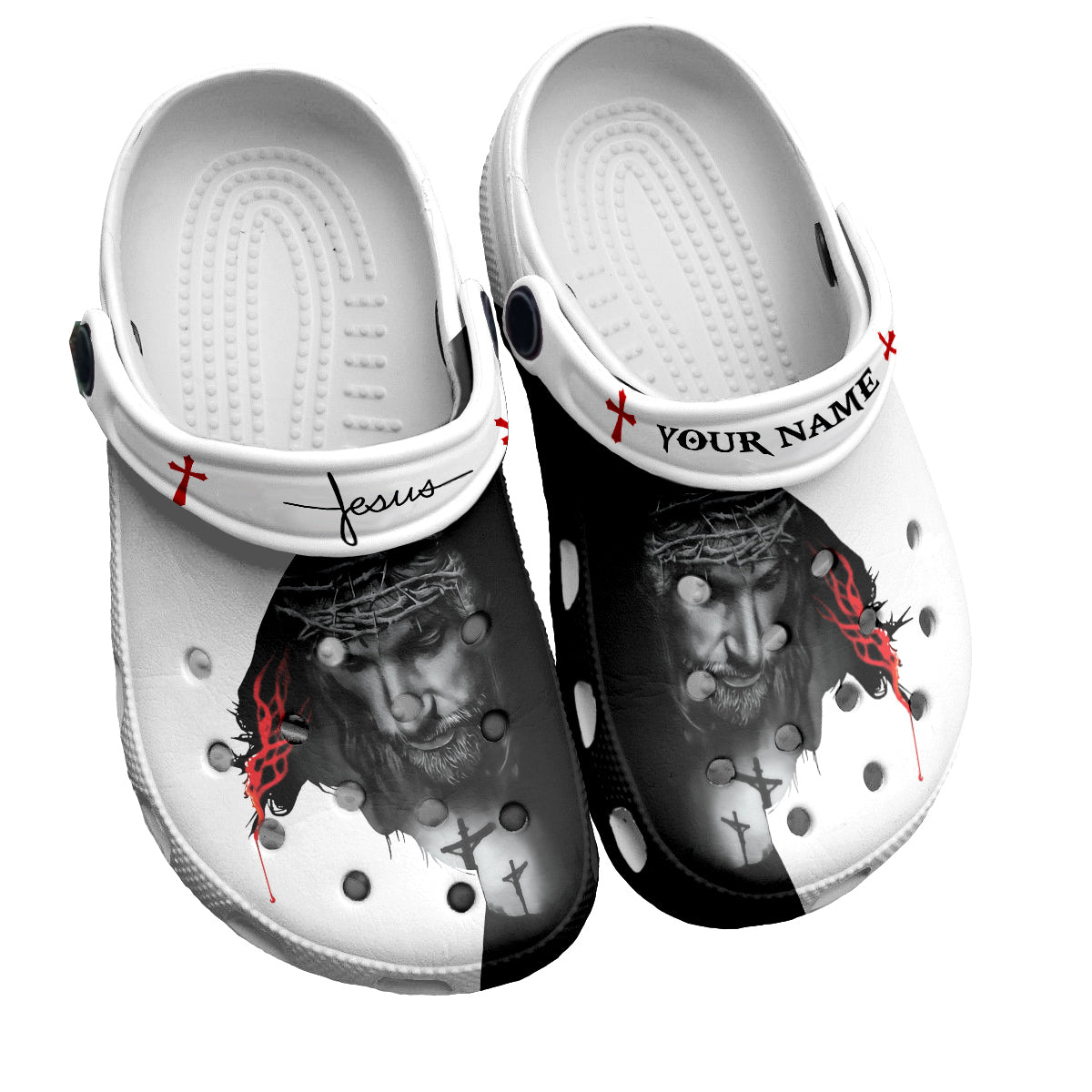 Merchidea Jesus Lion Portrait Crocs Crocband Clogs Shoes Comfortable For Men Women and Kids Lion Of Judah Jesus-Inspired Presents Son Of God