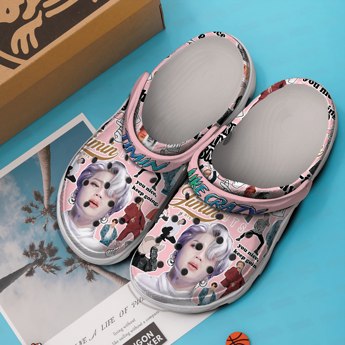 Merchidea Jimin BTS Band Music Crocs Crocband Clogs Shoes Comfortable For Men Women and Kids (Pink)