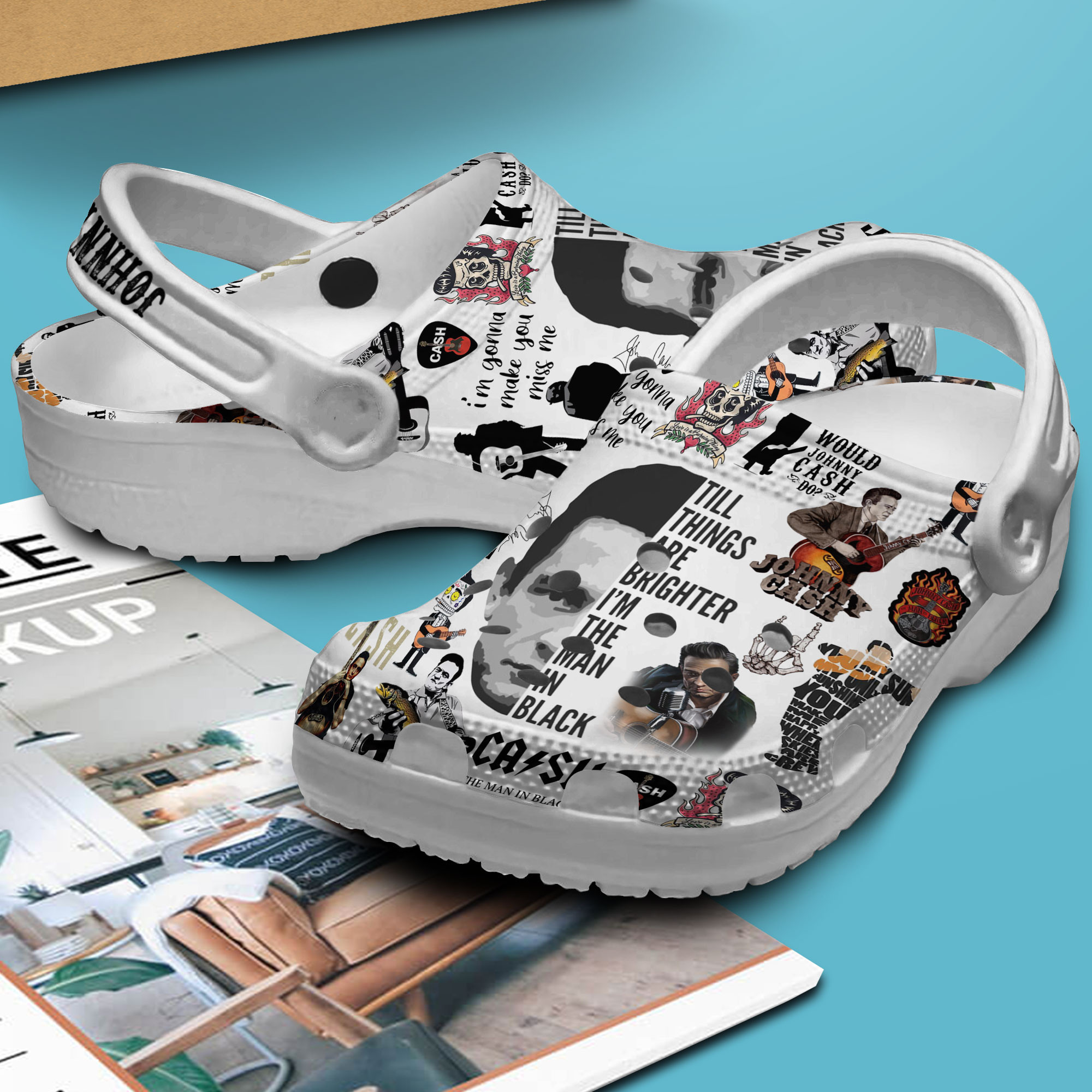 Merchidea Johnny Cash Music Crocs Crocband Clogs Shoes Comfortable For Men Women and Kids