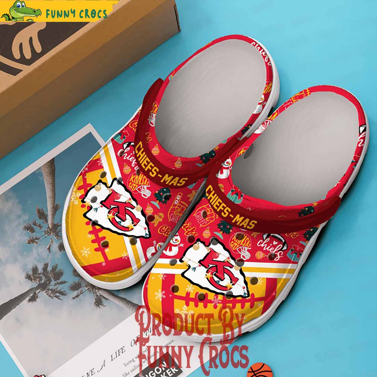 Merchidea Kansas City Chiefs NFL Sport Christmas Crocs Crocband Clogs Shoes Comfortable For Men Women and Kids