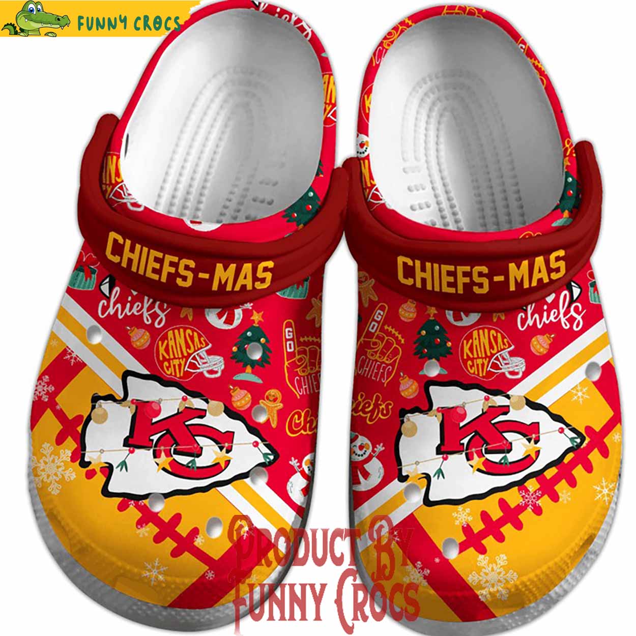 Merchidea Kansas City Chiefs NFL Sport Christmas Crocs Crocband Clogs Shoes Comfortable For Men Women and Kids