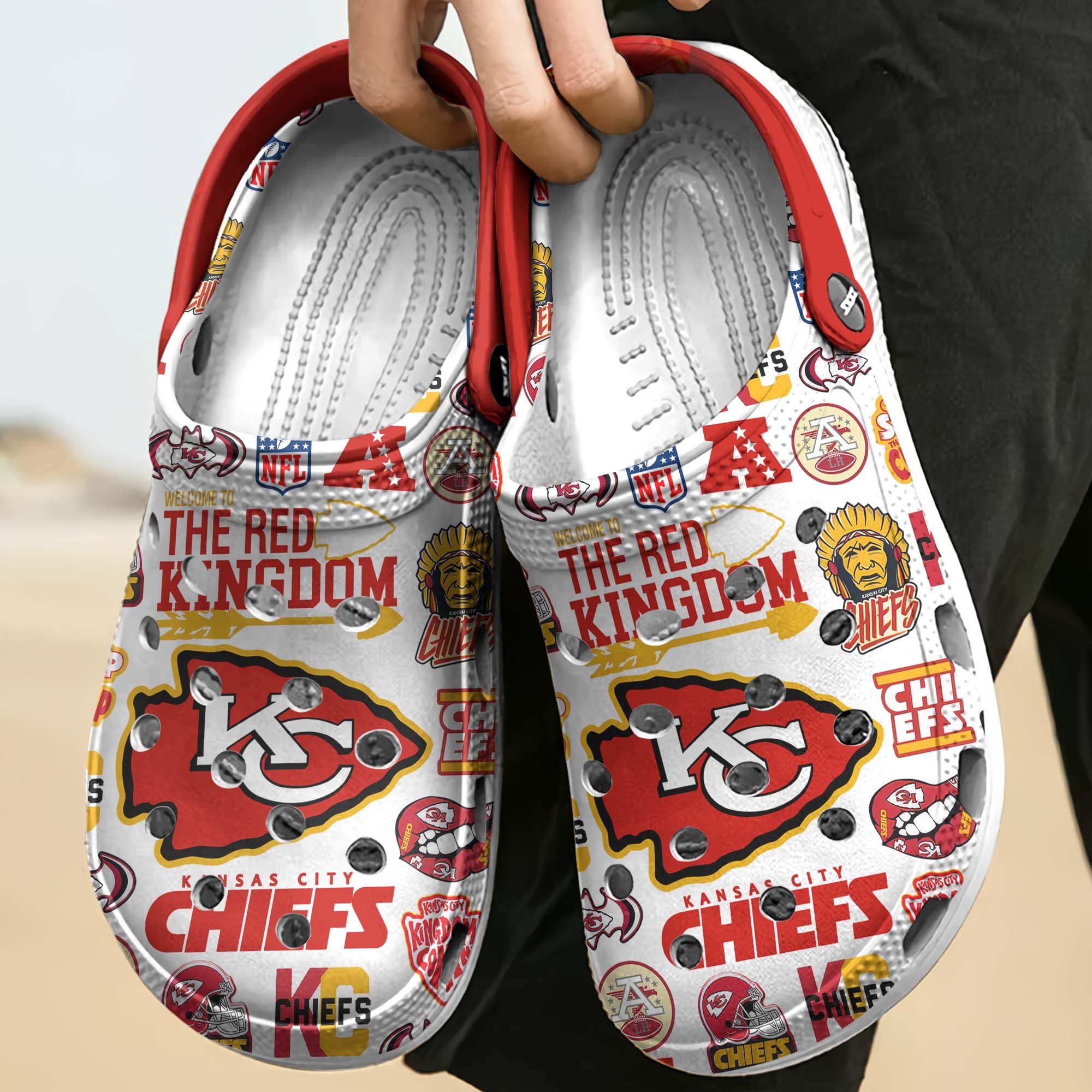 Merchidea Kansas City Chiefs NFL Sport Crocs Crocband Clogs Shoes Comfortable For Men Women and Kids