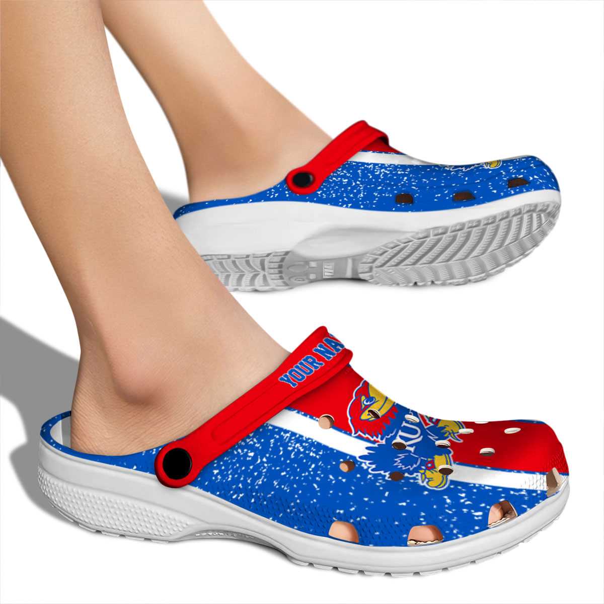 Merchidea Kansas Jayhawks NCAA Sport Crocs Crocband Clogs Shoes Comfortable For Men Women and Kids