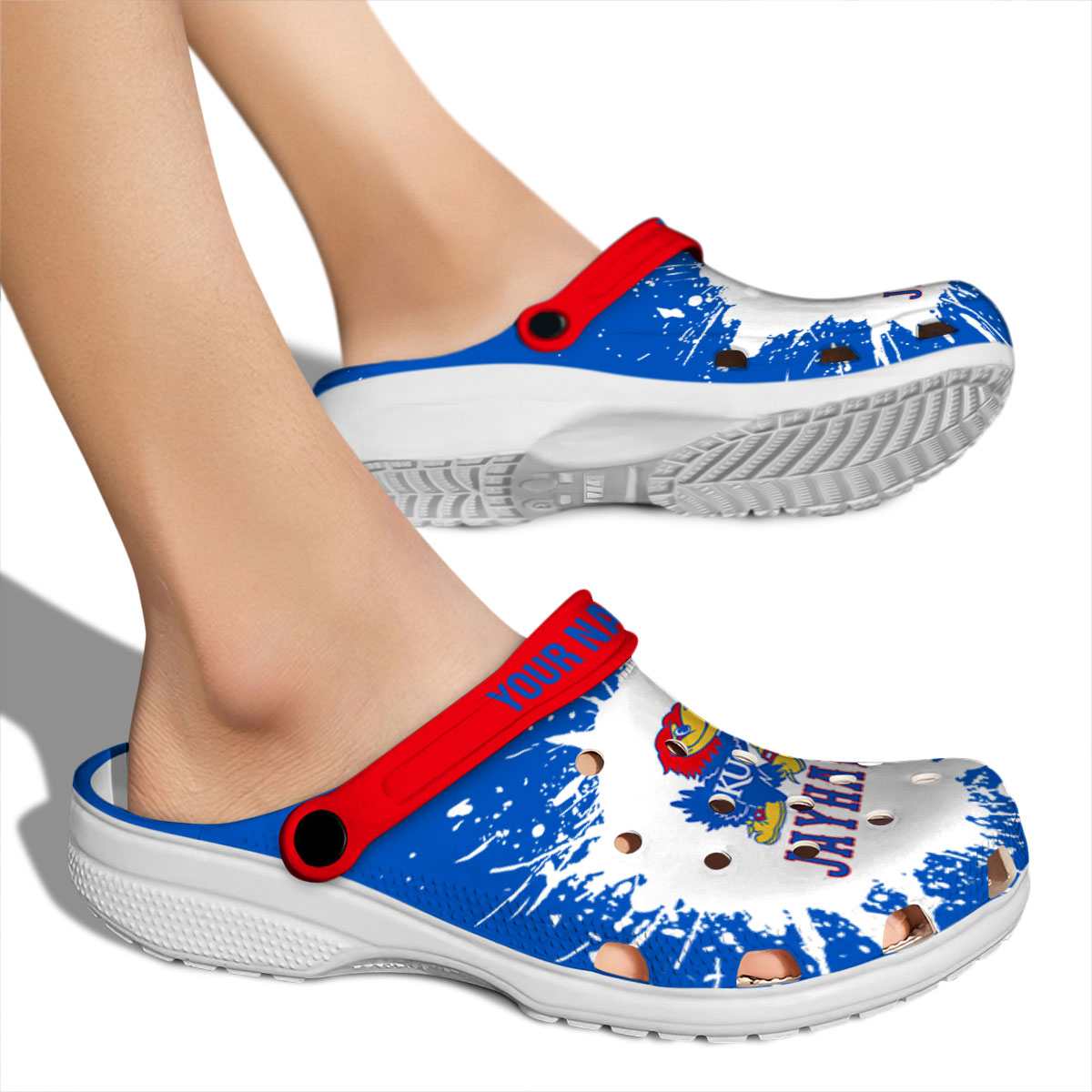 Merchidea Kansas Jayhawks NCAA Sport Crocs Crocband Clogs Shoes Comfortable For Men Women and Kids