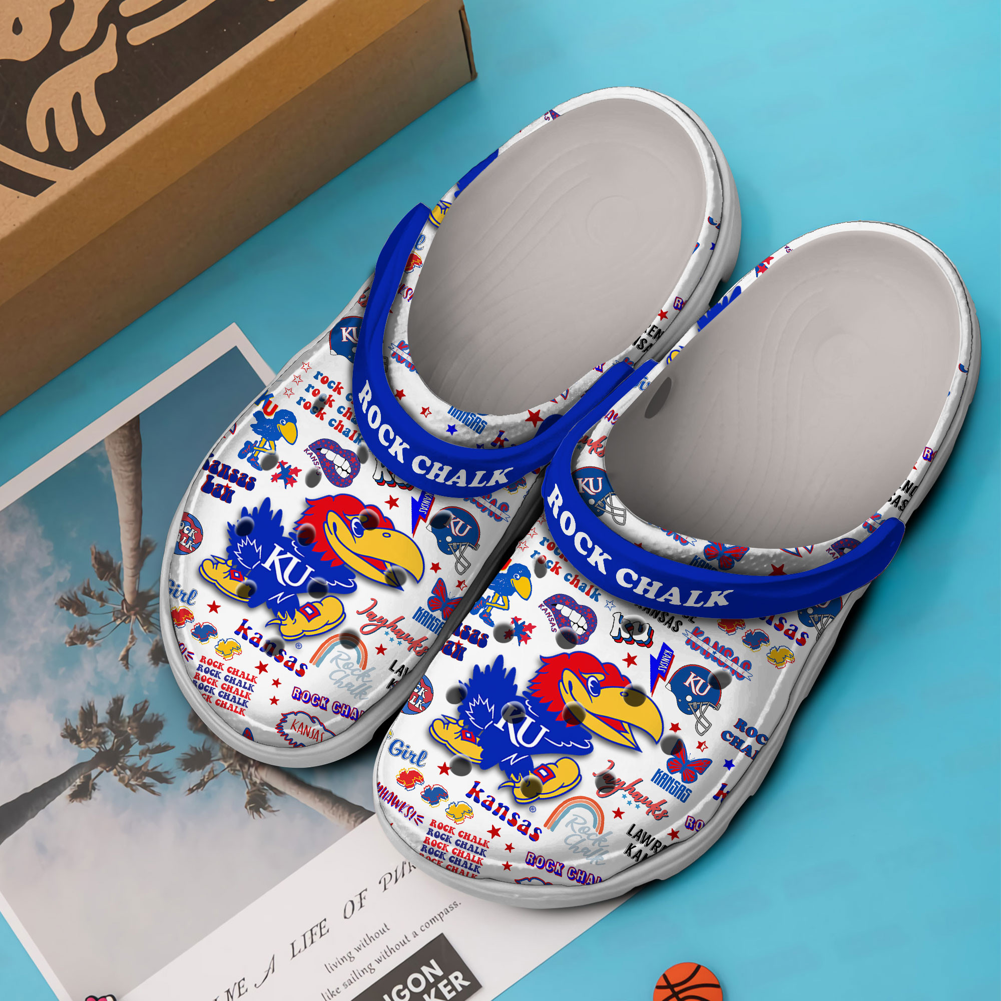 Merchidea Kansas Jayhawks NCAA Sport Crocs Crocband Clogs Shoes Comfortable For Men Women and Kids