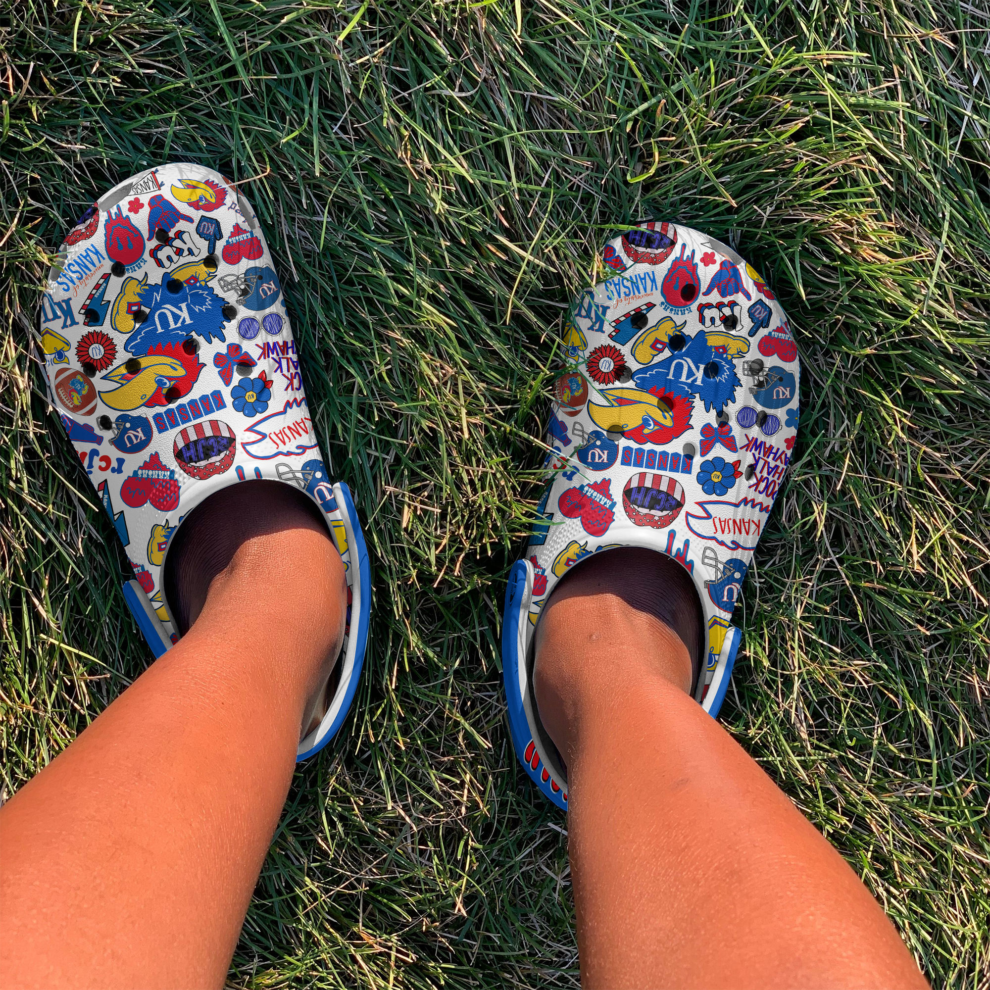 Merchidea Kansas Jayhawks NCAA Sport Crocs Crocband Clogs Shoes Comfortable For Men Women and Kids