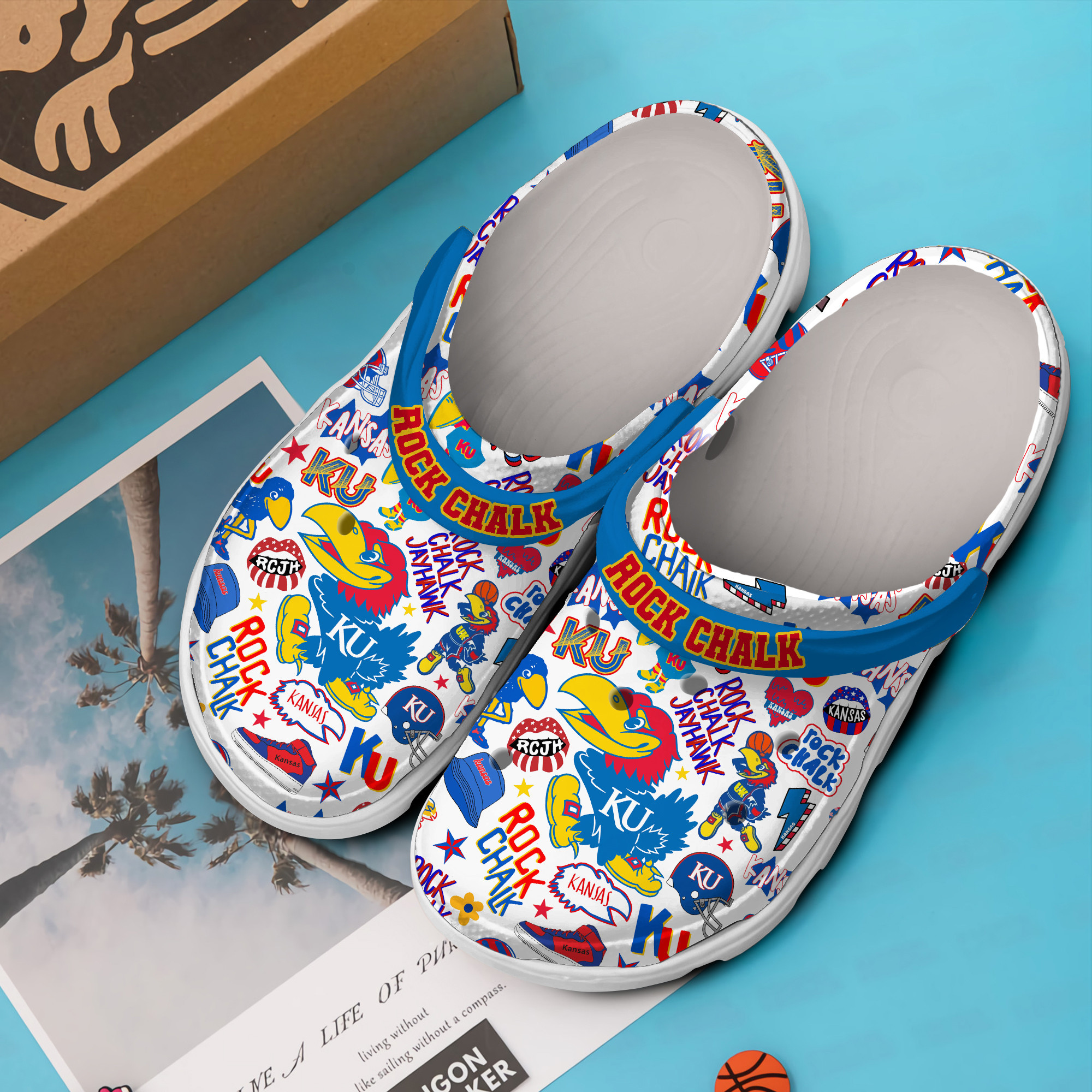 Merchidea Kansas Jayhawks NCAA Sport Crocs Crocband Clogs Shoes Comfortable For Men Women and Kids