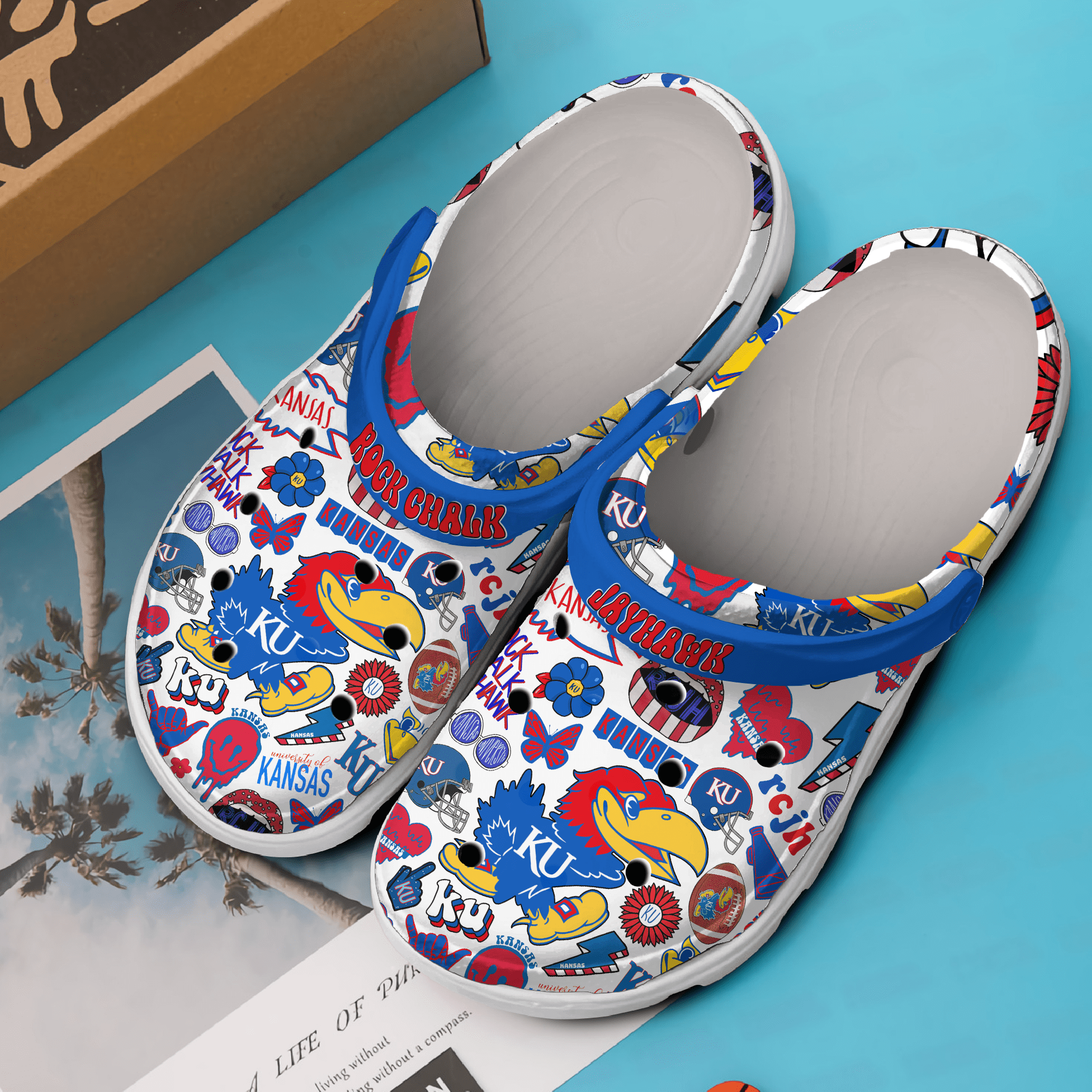 Merchidea Kansas Jayhawks NCAA Sport Crocs Crocband Clogs Shoes Comfortable For Men Women and Kids