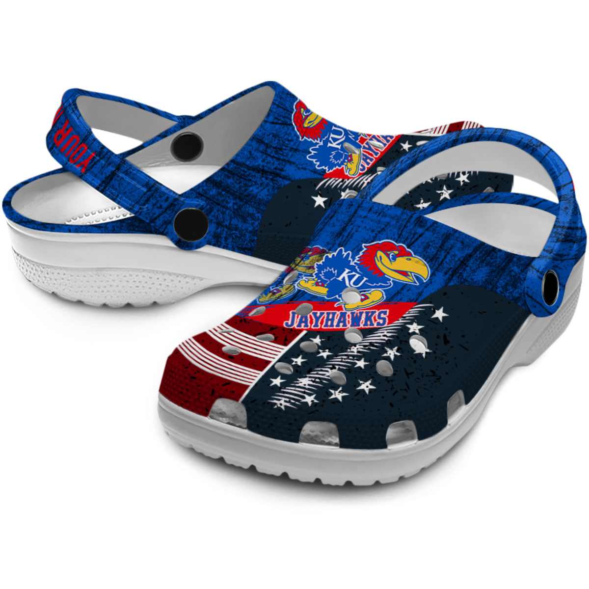 Merchidea Kansas Jayhawks NCAA Sport Crocs Crocband Clogs Shoes Comfortable For Men Women and Kids