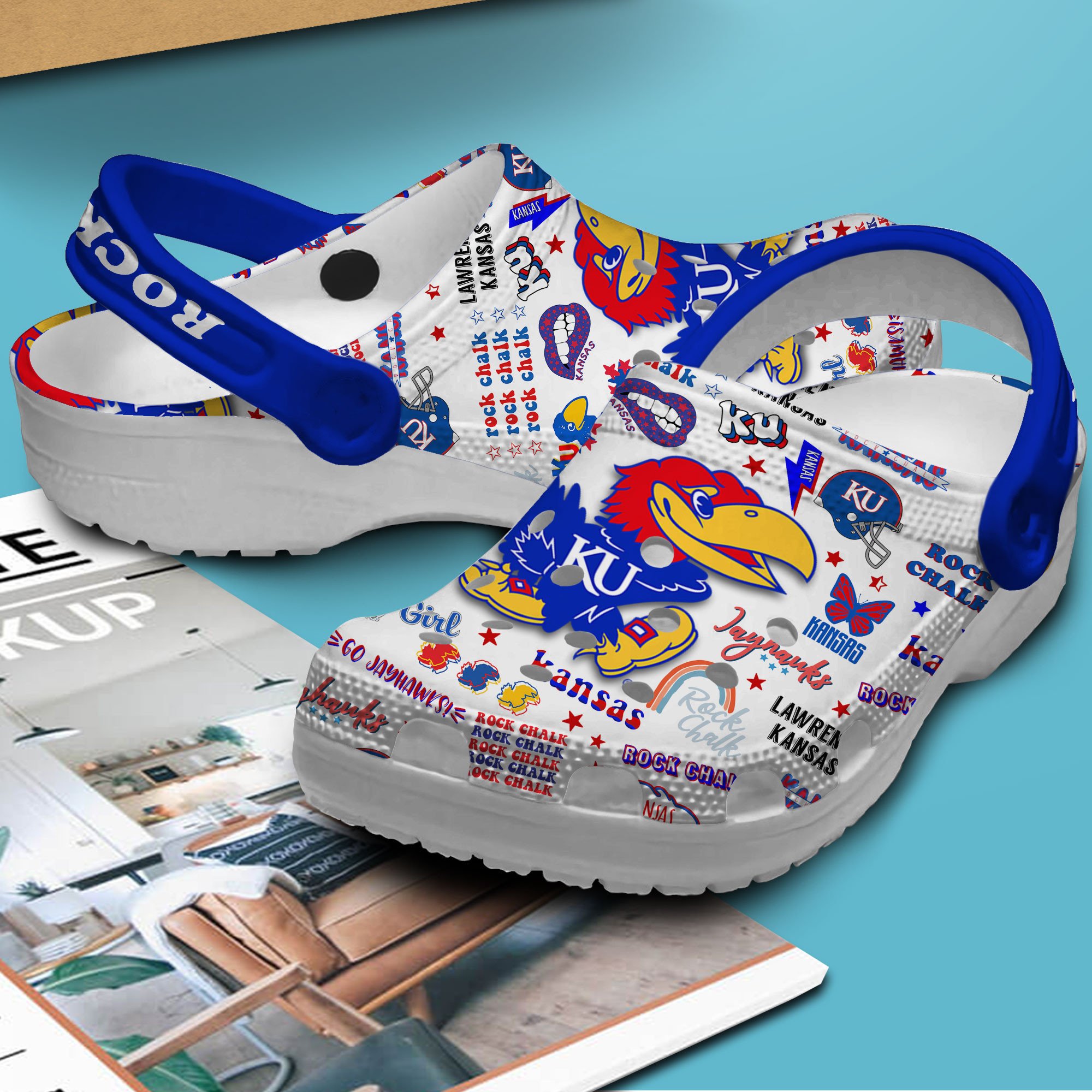 Merchidea Kansas Jayhawks NCAA Sport Crocs Crocband Clogs Shoes Comfortable For Men Women and Kids
