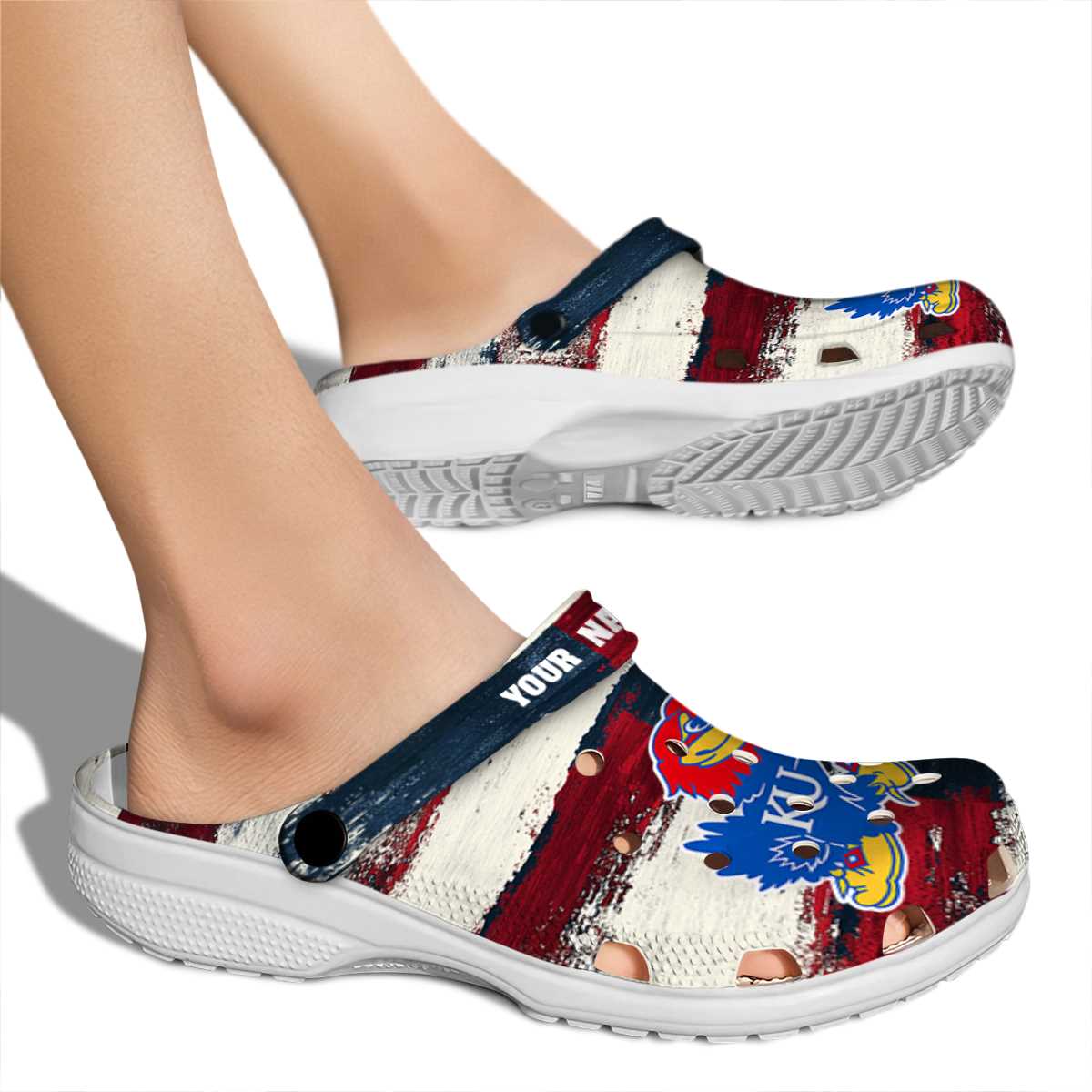 Merchidea Kansas Jayhawks NCAA Sport Crocs Crocband Clogs Shoes Comfortable For Men Women and Kids