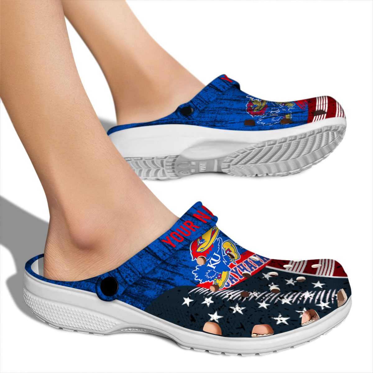 Merchidea Kansas Jayhawks NCAA Sport Crocs Crocband Clogs Shoes Comfortable For Men Women and Kids