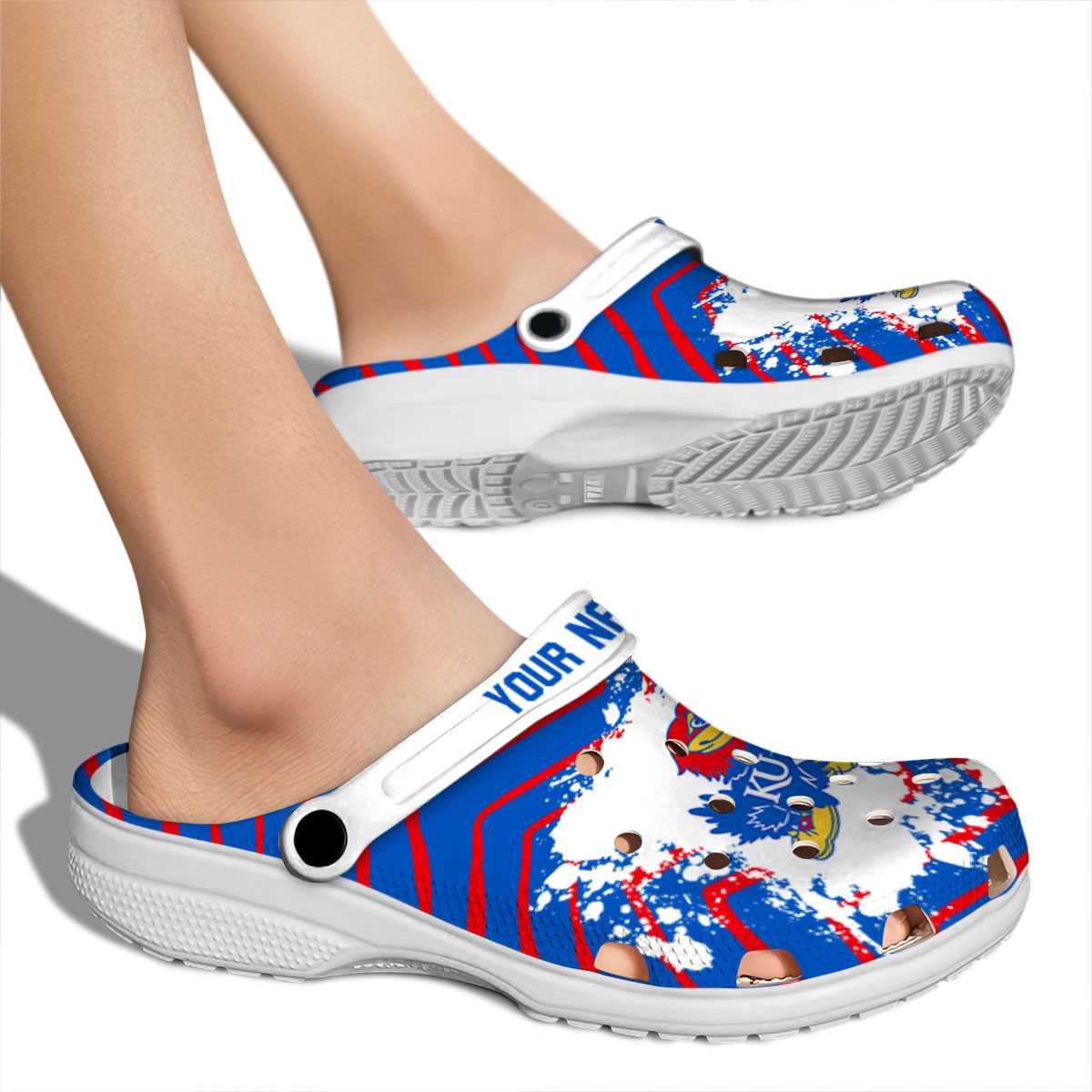 Merchidea Kansas Jayhawks NCAA Sport Crocs Crocband Clogs Shoes Comfortable For Men Women and Kids