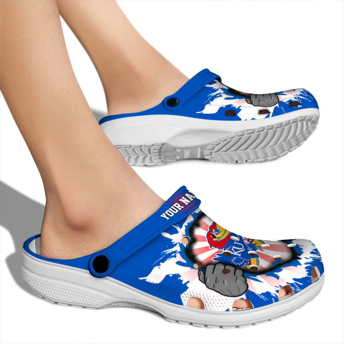 Merchidea Kansas Jayhawks NCAA Sport Crocs Crocband Clogs Shoes Comfortable For Men Women and Kids
