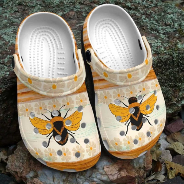 Merchidea King Bee Floral Crocs Crocband Clogs Shoes Comfortable For Men Women and Kids