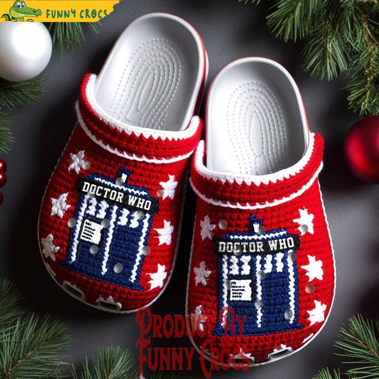 Merchidea Knit Effect Doctor Who TV Series Christmas Crocs Crocband Clogs Shoes Comfortable For Men Women and Kids