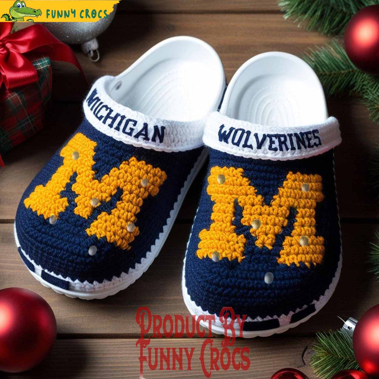 Merchidea Knit Effect Michigan Wolverines NCAA Sport Christmas Crocs Crocband Clogs Shoes Comfortable For Men Women and Kids