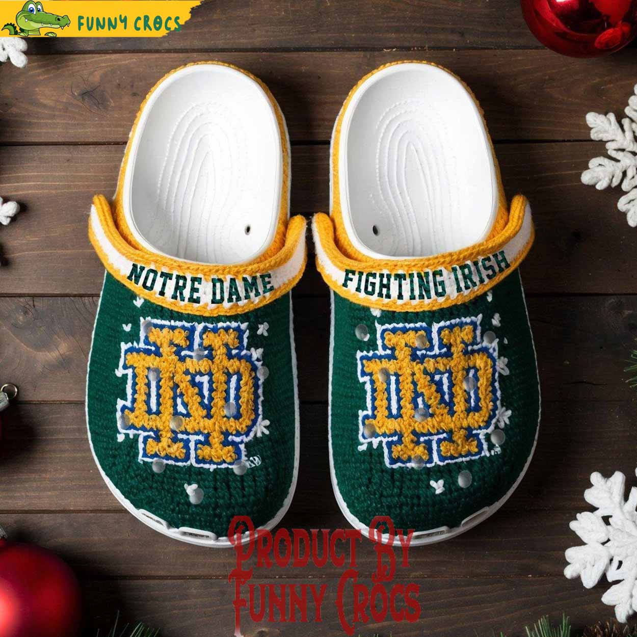 Merchidea Knit Effect Notre Dame Fighting Irish NCAA Sport Christmas Crocs Crocband Clogs Shoes Comfortable For Men Women and Kids
