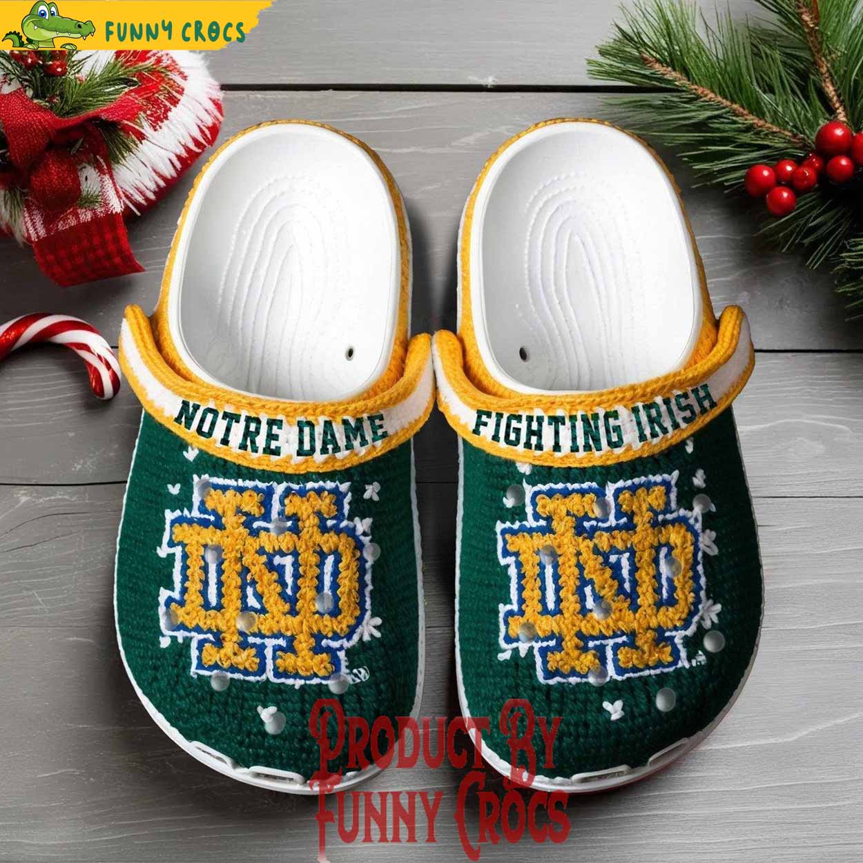 Merchidea Knit Effect Notre Dame Fighting Irish NCAA Sport Christmas Crocs Crocband Clogs Shoes Comfortable For Men Women and Kids
