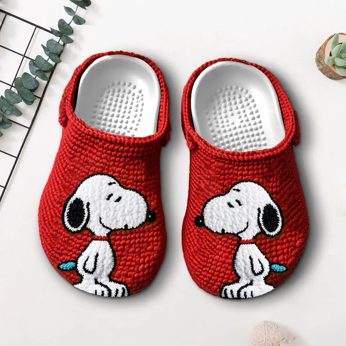 Merchidea Knit Effect Snoopy Cartoon Crocs Crocband Clogs Shoes Comfortable For Men Women and Kids
