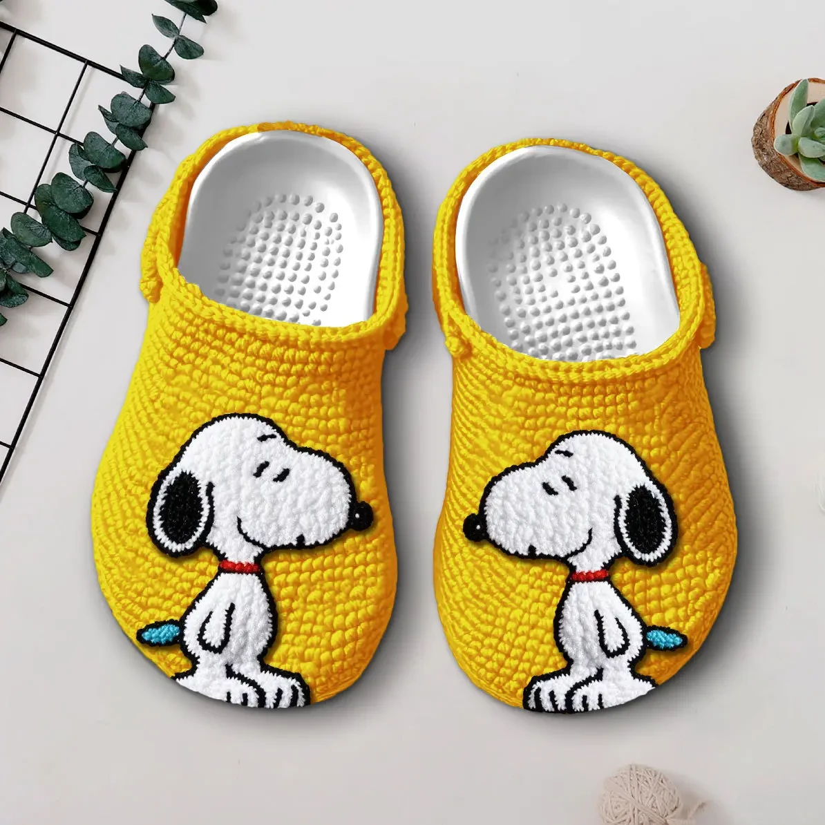 Merchidea Knit Effect Snoopy Cartoon Crocs Crocband Clogs Shoes Comfortable For Men Women and Kids