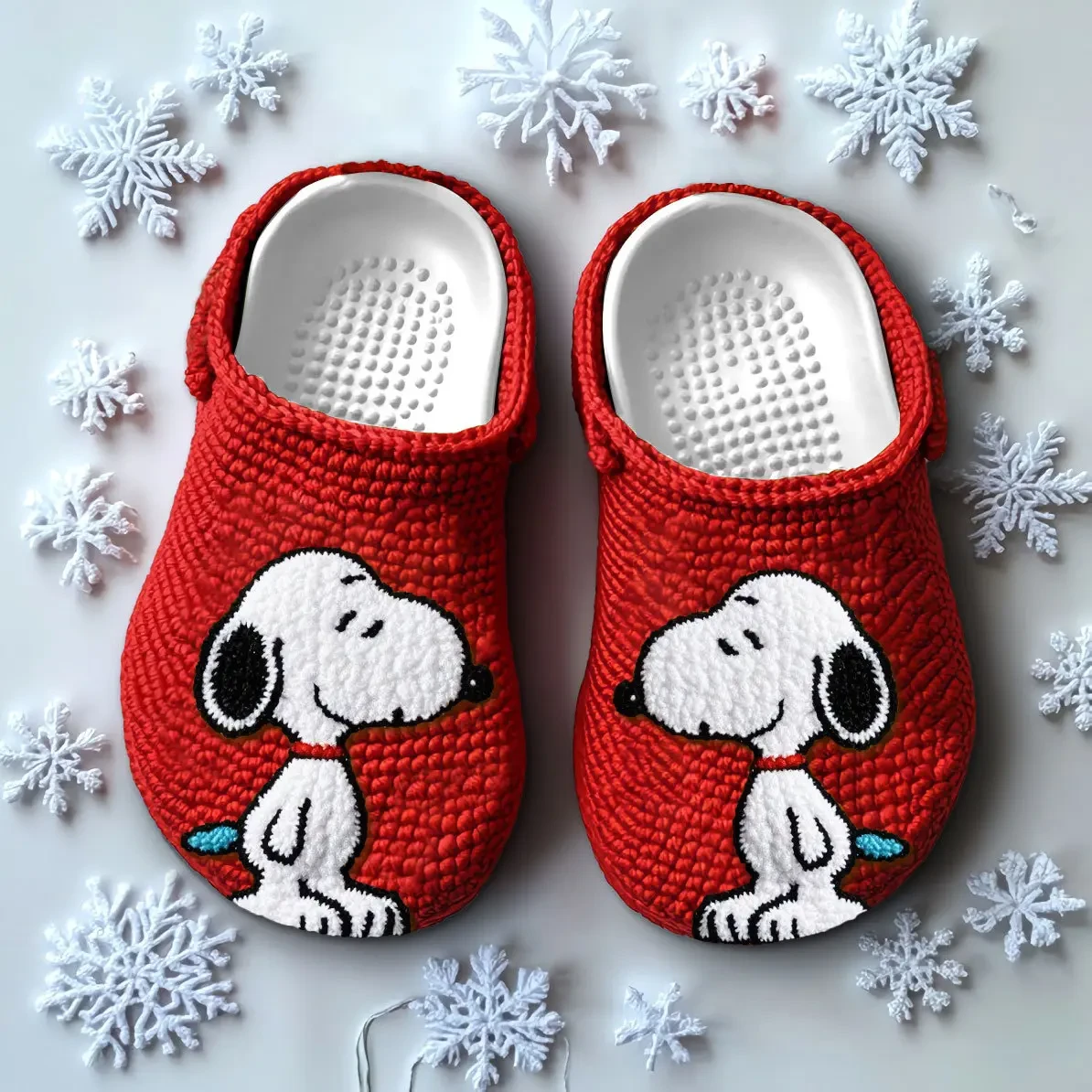 Merchidea Knit Effect Snoopy Cartoon Crocs Crocband Clogs Shoes Comfortable For Men Women and Kids