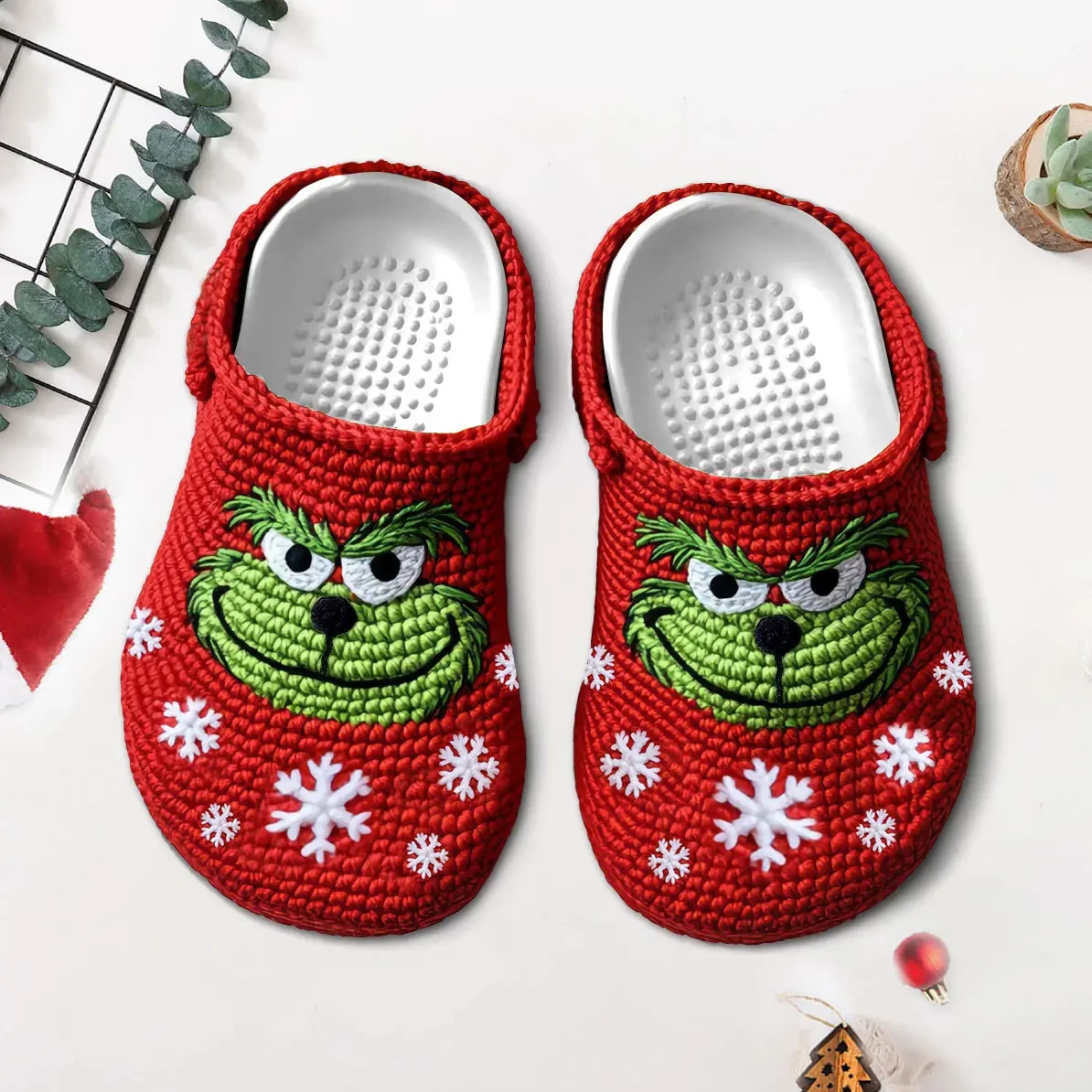 Merchidea Knit Effect The Grinch Movie Crocs Crocband Clogs Shoes Comfortable For Men Women and Kids